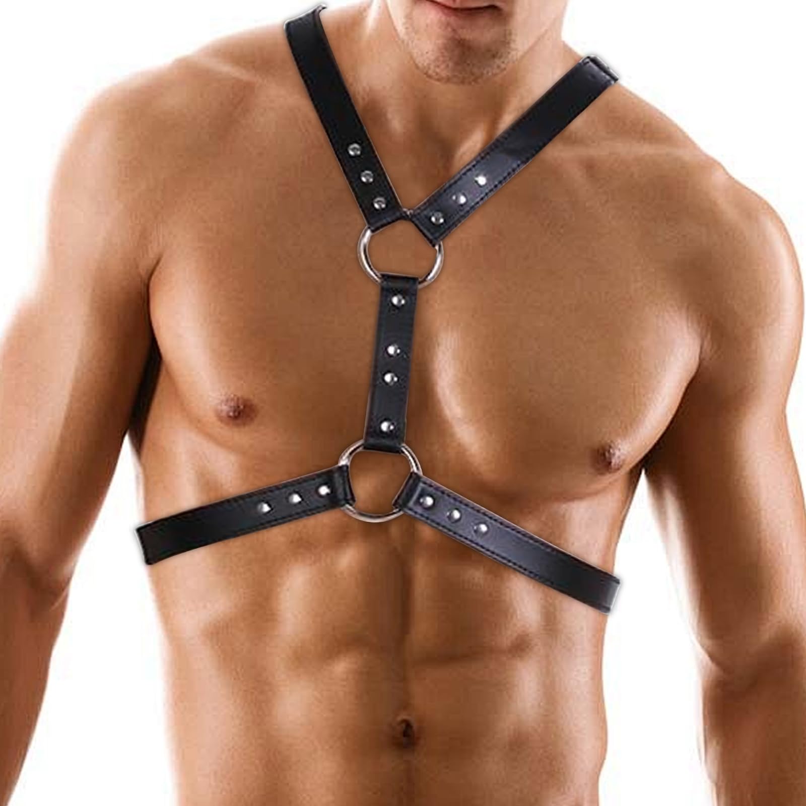 BDSMJOY Arnés de cuero hombre, arnés fetiche para hombres gay, arnés bondage, ropa interior sexy gay para hombre, conjunto BDSM, ropa fetiche, lencería erótica para hombres (A)