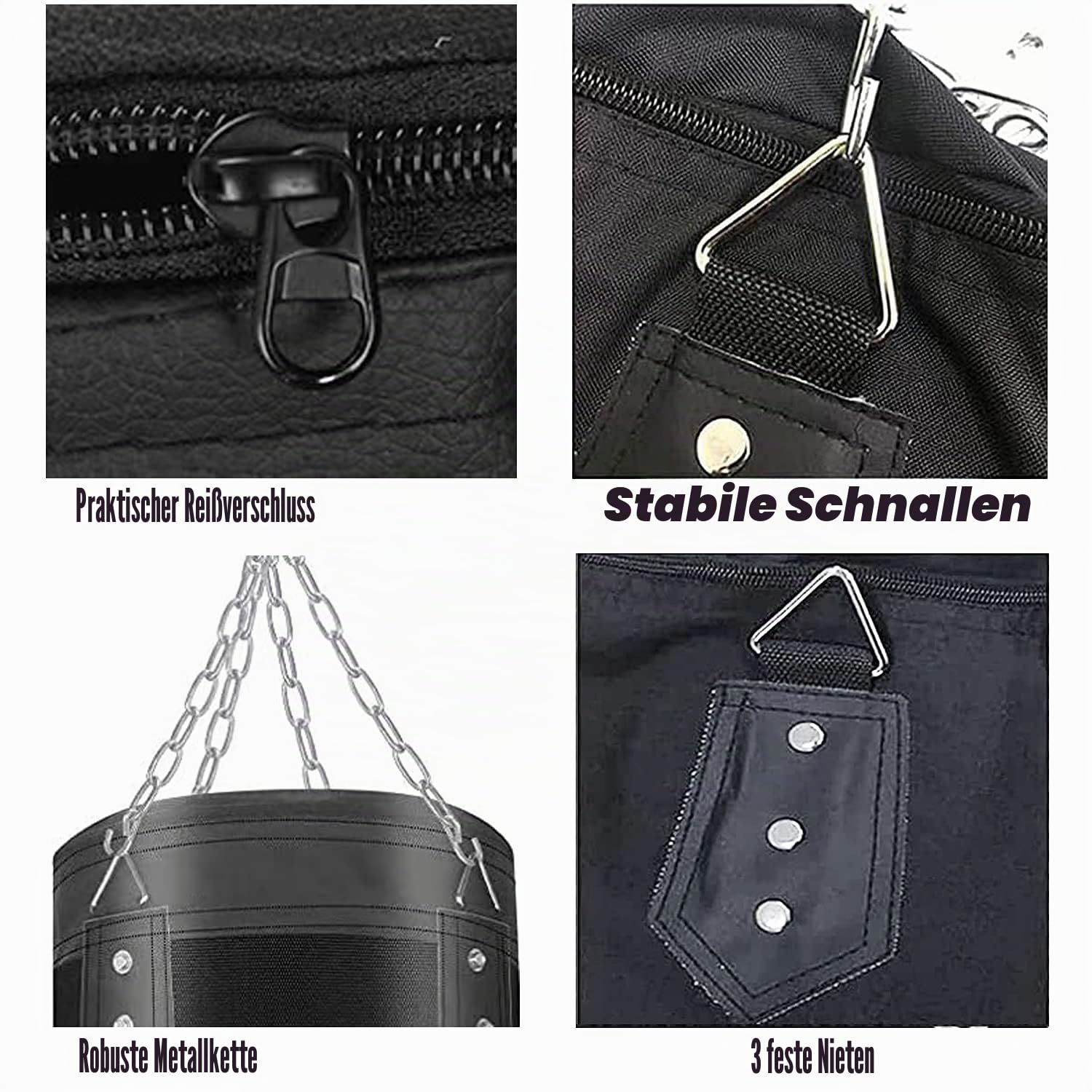Schwerer Boxsack für Erwachsene Jugendliche Kinder mit Indoor/Garten Boxsack Ungefüllter Boxsack Set mit Boxhandschuhen, Wraps, Kette, Deckenhaken für MMA, Kickboxen, Muay Thai, Karate, Taekwondo