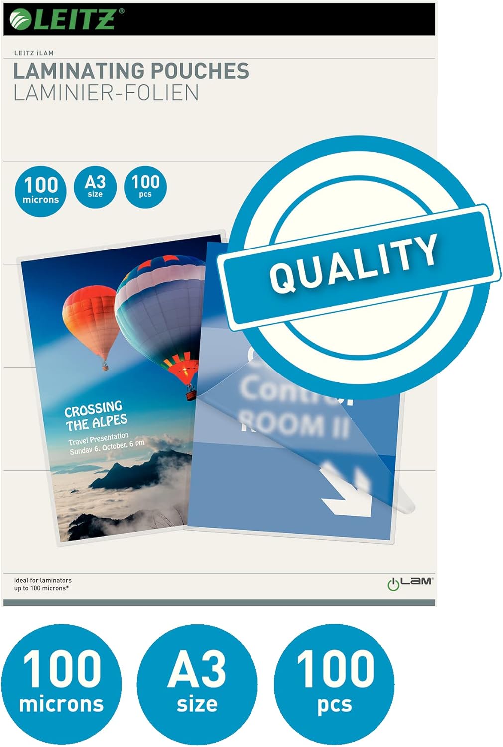 Leitz 16919 Foil Pocket for 100 Micron Heat Laminator A3 Pack of 10