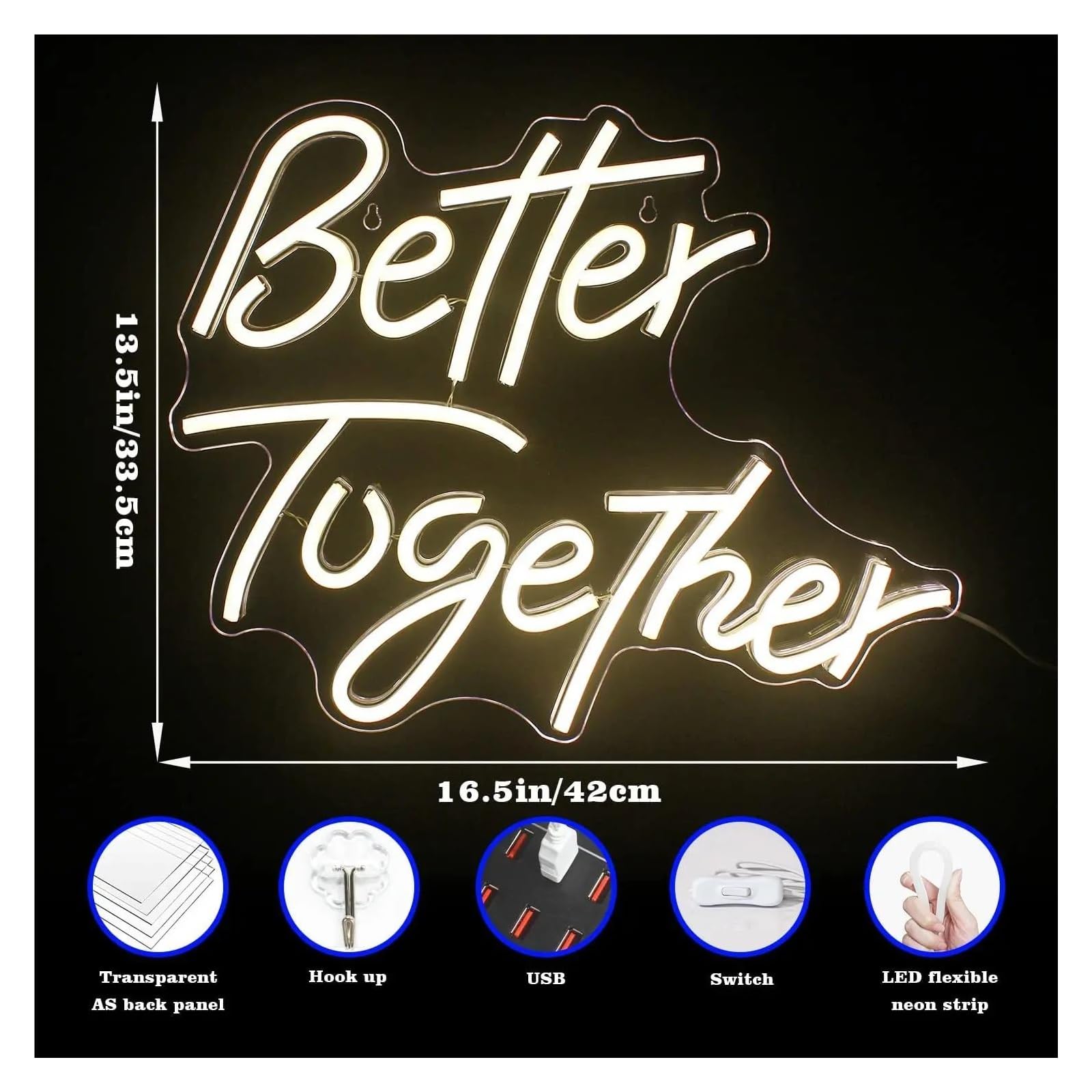 Home Bar Decor Better Together neonowy znak świetlny dekoracja lampa sztuka zaręczyny ślub sypialnia przyjęcie ściana lampka nocna (biała 42 x 35 cm)