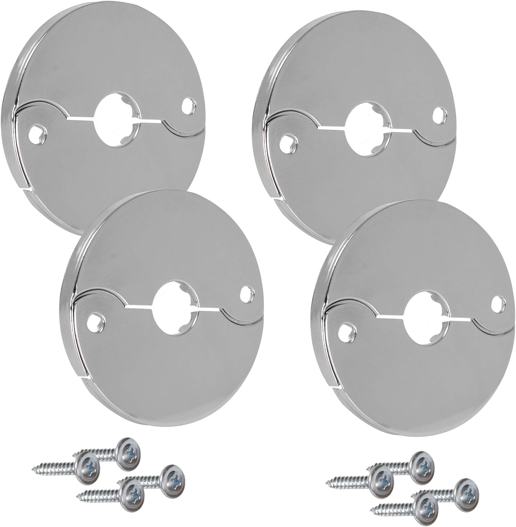 PROCURU 4-Pack 1/2-Inch CTS (5/8" OD) E3755 Hinged Split Escutcheons, Chrome Pipe Cover Plates with Screws, for 1/2" Copper, PEX Pipe