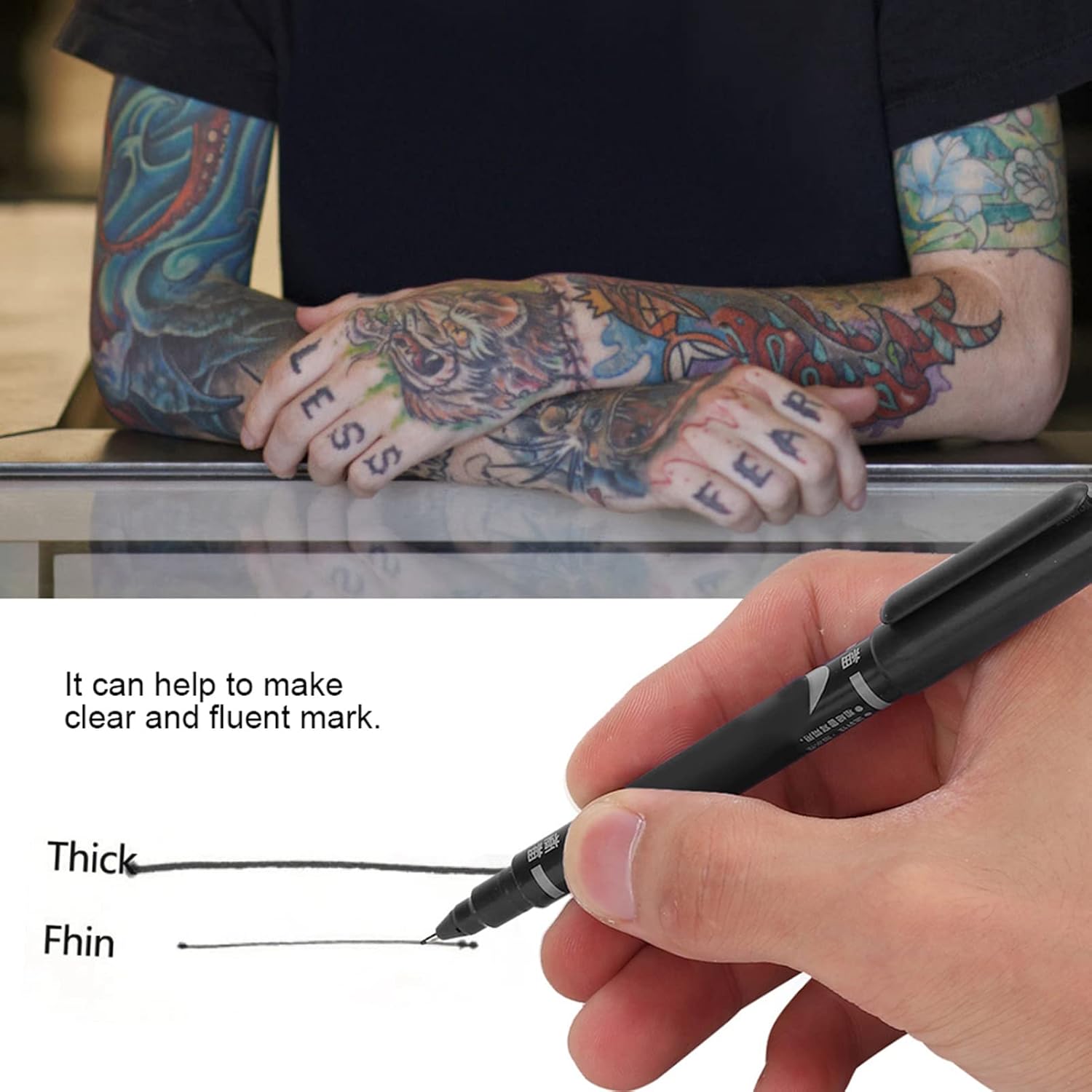 Joyzan Marking Pen, Double End Marker Piercing Positioning Marker Tool Removable Markers Aesthetic Procedures Surgical Stencil Sites Bold Tip Scribe Piercing Positioning Art Men Women 10pcs Black