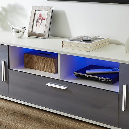 Miniatura 6 de Soporte de TV LED para mesa de consola de TV de 55, 60, 65 pulgadas, moderno centro de entretenimiento para juegos, sala de estar, dormitorio,