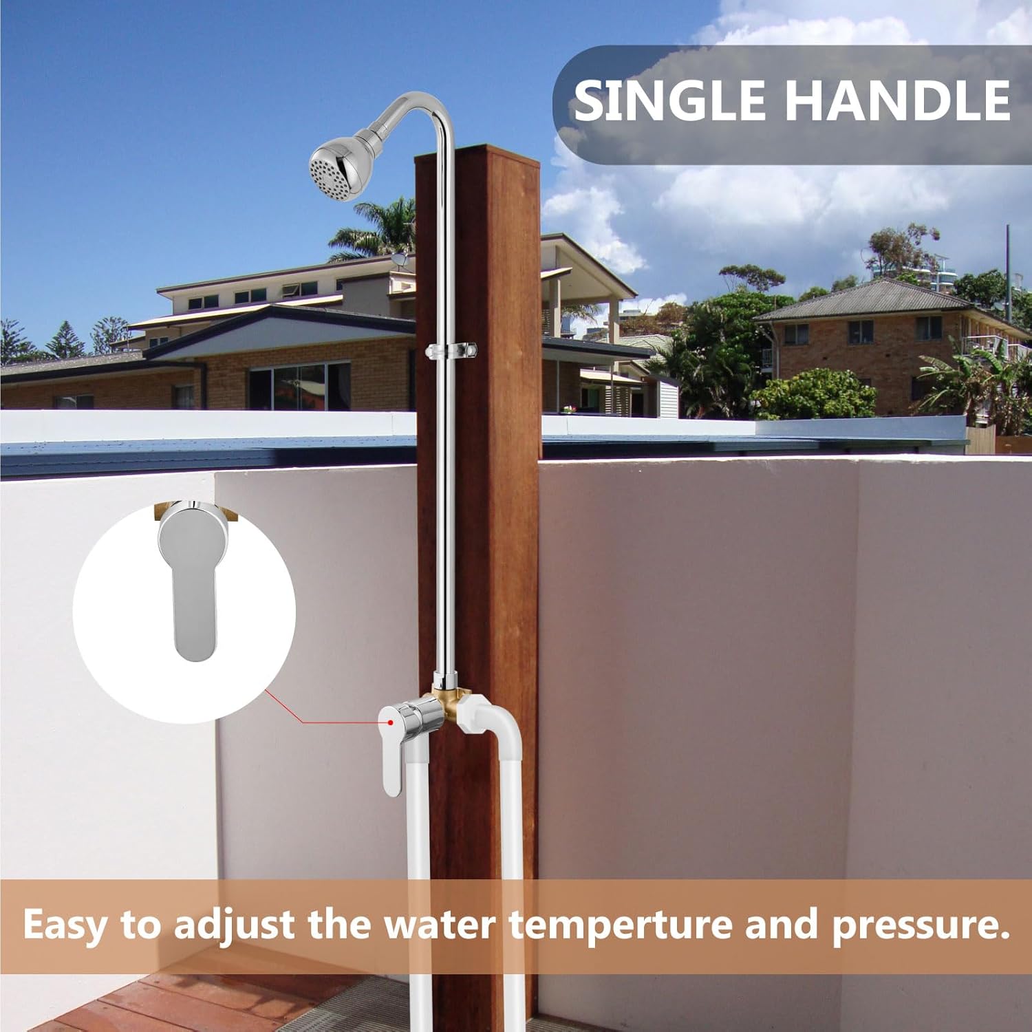 Outdoor Shower Kit Fixtures Faucet,Outside Shower with Single Handle for Backyard,Valve Included,Polish Chrome