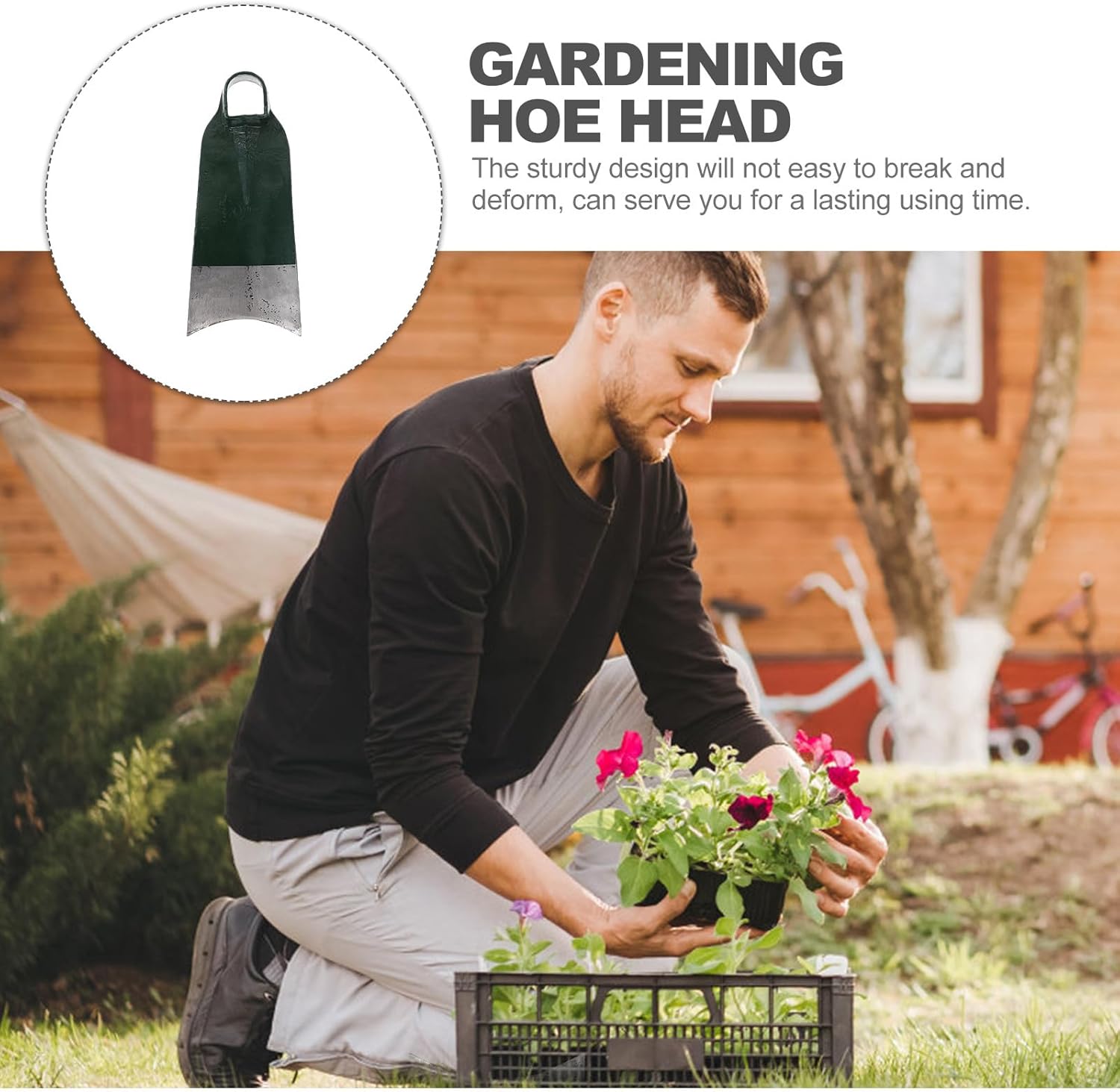 Stainless Steel Garden Hoe Head for Digging and Weeding, Sturdy Gardening Hoeing Tool Without Handle, Heavy-Duty Planting Hoe for Soil Cultivation and Lawn Care