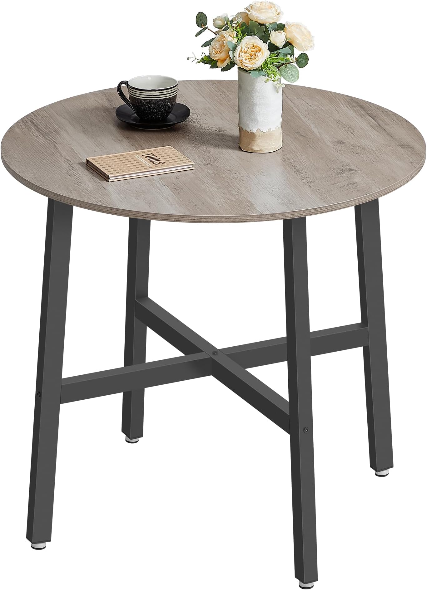 VASAGLE Dining Table, Round Kitchen Table, for Living Room, Office, 80 x 75 cm (Diameter x Height), Industrial Style, Heather Greige and Ink Black KDT080G01