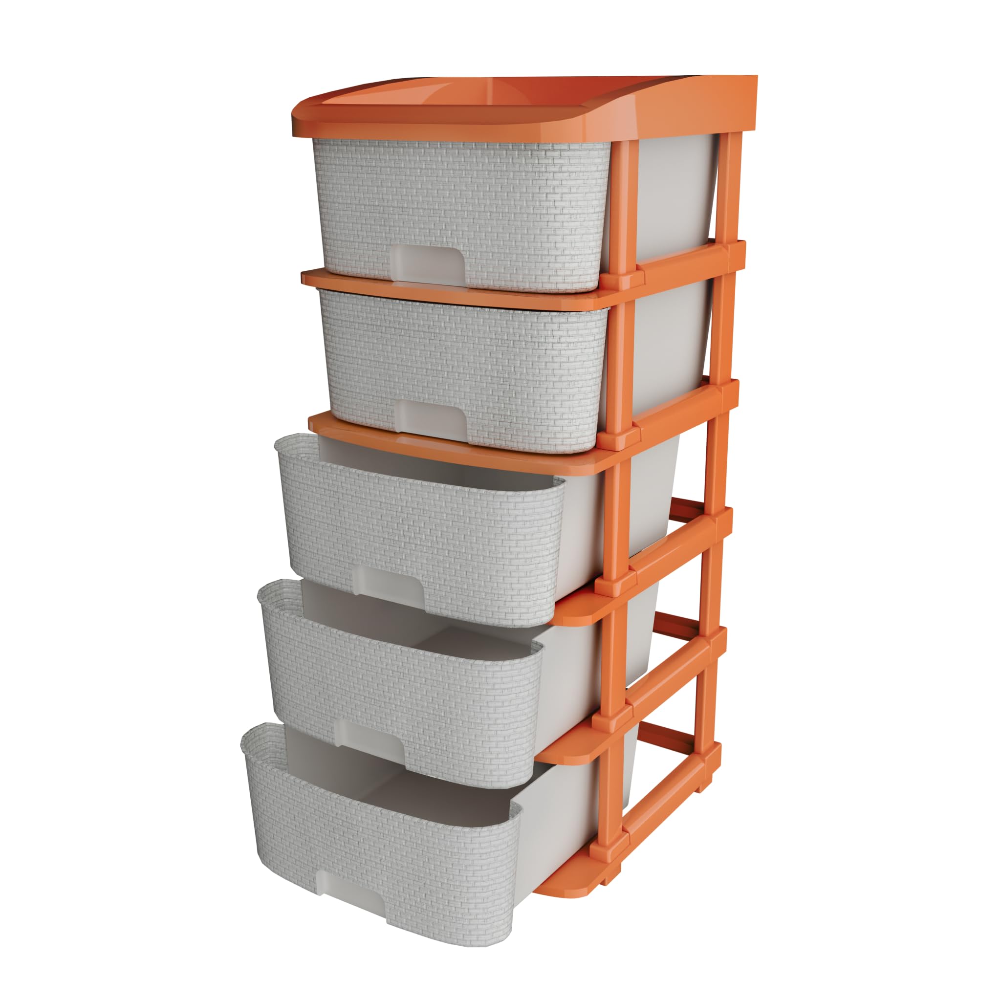 TEX-RO Plastic Modular Drawer Storage Chest of Drawers Organizer Storage Box | Large Stomo Racks for Multipurpose Organizers | White | 5 Layer