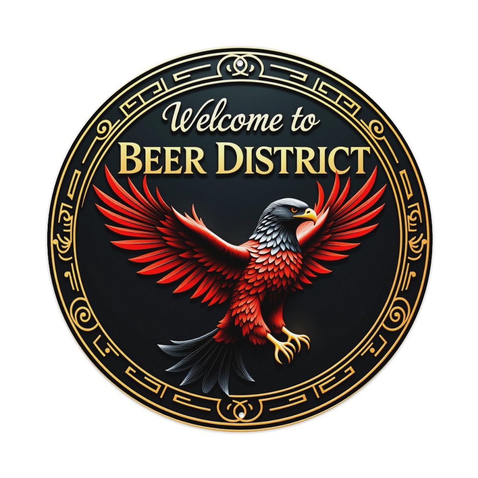 Eagle Wings Red Gold Circle Vintage Metal Tin Sign Retro Wall Decor for Home Bar Garage Cafe, Indoor & Outdoor Decorative，circle Metal Poster, 8x8 Inch