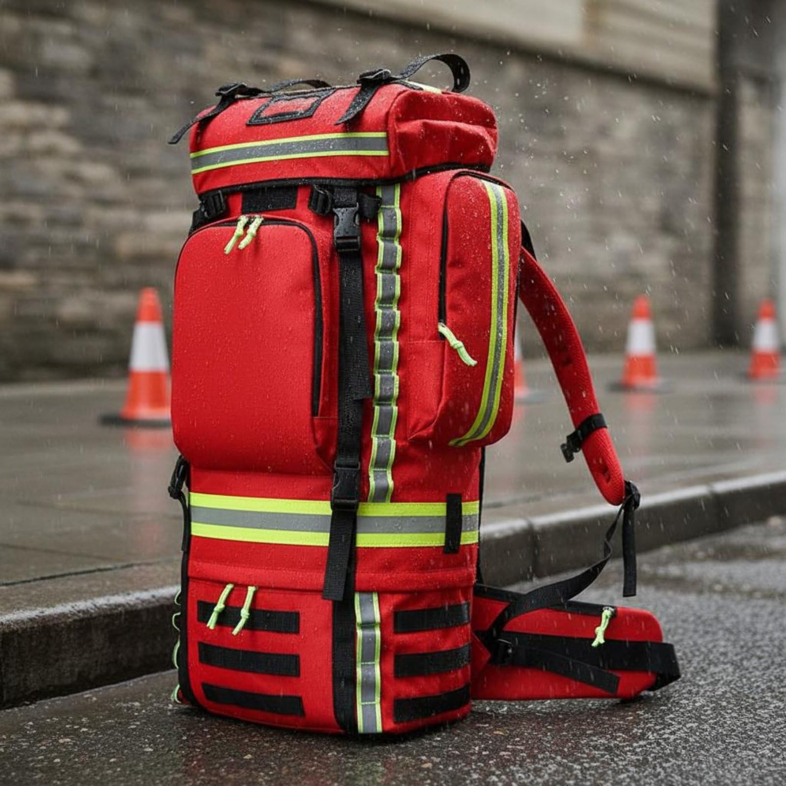 Zaino Impermeabile Modulare Rapido Accesso Tascabili Strutturati Spallacci Rinforzati Materiale Oxford Adatto per Interventi Operazioni Campo, Zaino Di Emergenza Rosso, Array, Rosso