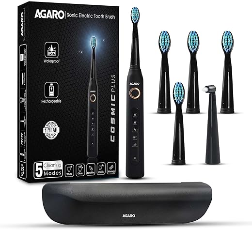 AGARO COSMIC PLUS Sonic Electric Tooth Brush For Adults With 5 Modes, 5 Brush Heads, 1 Interdental Head, Carry Case & Rechargeable With 4 Hours…