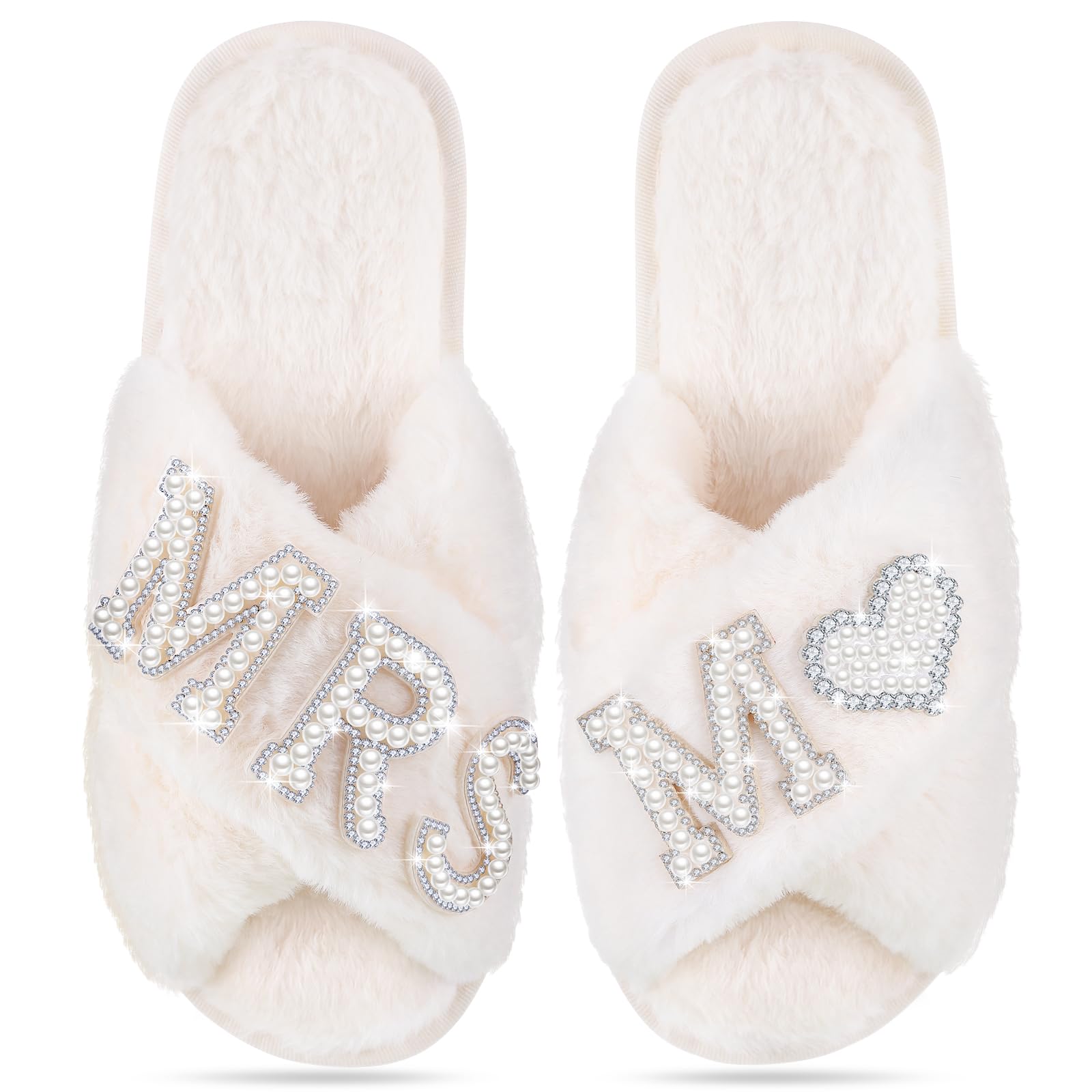 Tarpop Women's Fuzzy Cross Slippers Bride Wedding Slippers Gift Open Toe House Slipper Bedroom Shoe Indoor Outdoor