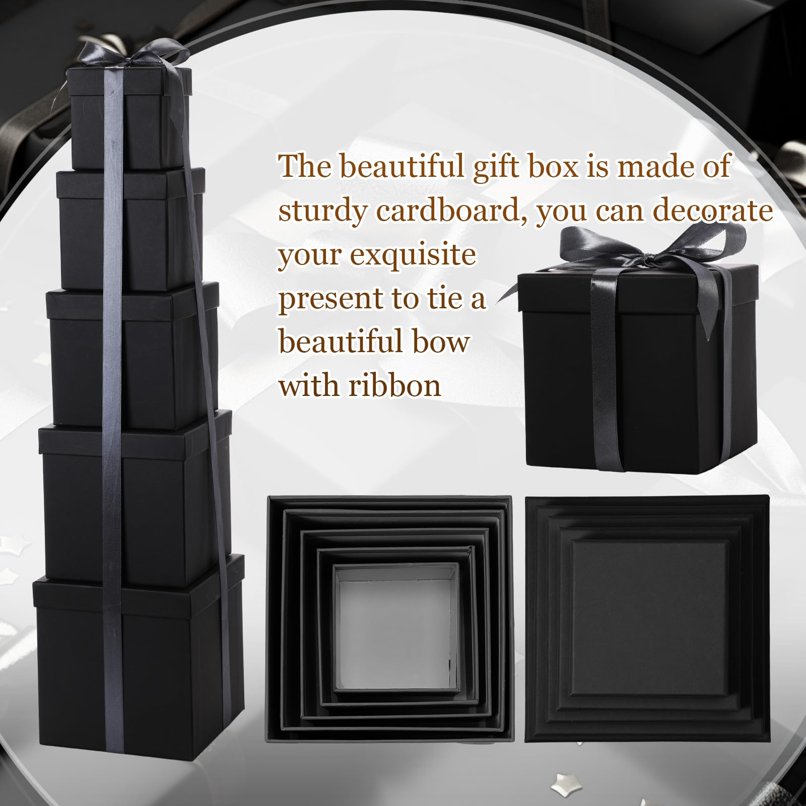 Cholemy 5 cajas de regalo de Navidad con tapa y cinta, 5 tamaños mixtos, cuadrados, anidados, tarjetas de recuerdo de boda, cajas de regalo, cajas de regalo para cumpleaños, dama de honor, boda