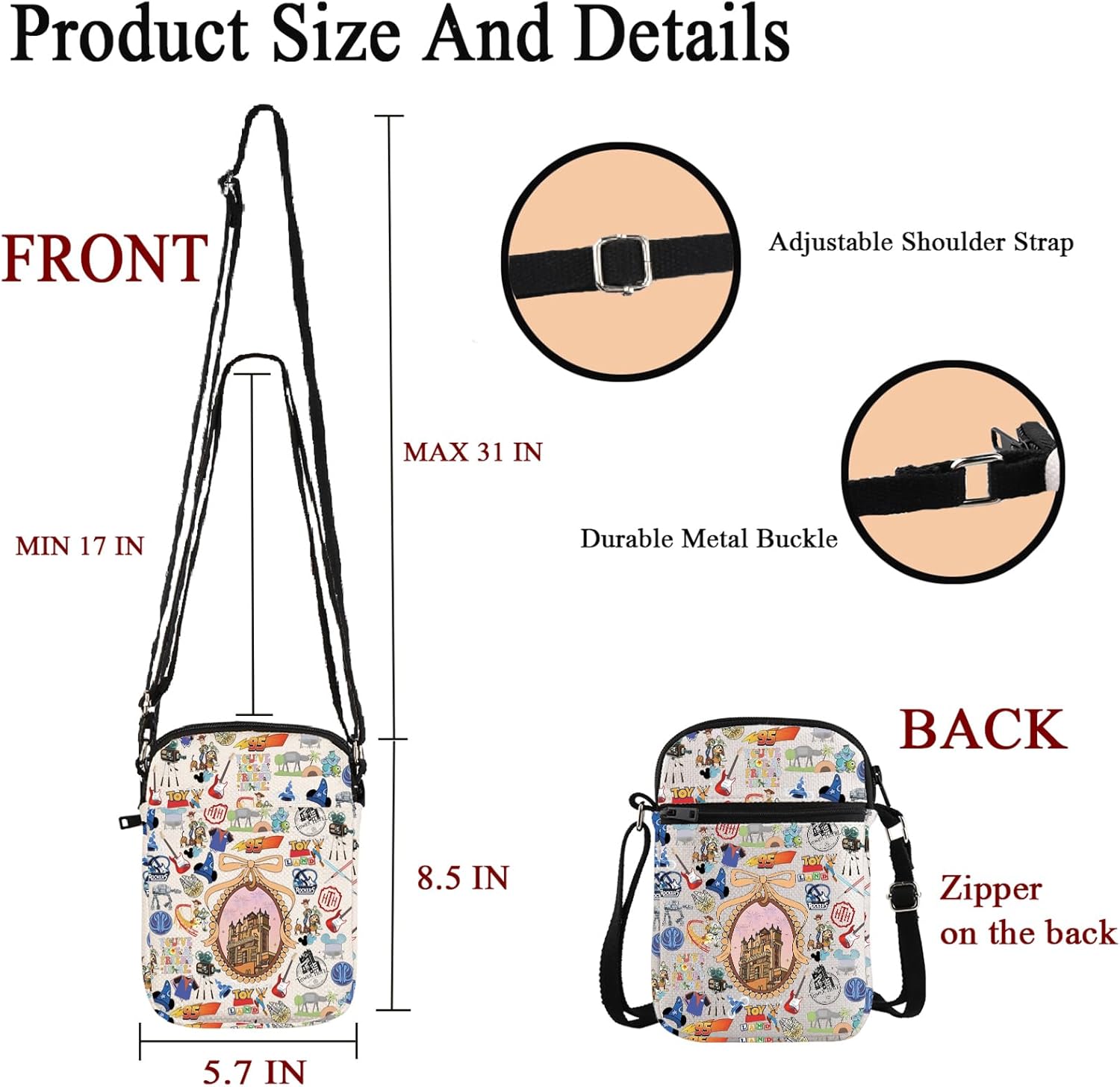 POFULL Theme Park Vacation Trip Gift You've Got A Friend In Me Crossbody Bag (You've Got A) - Image 4