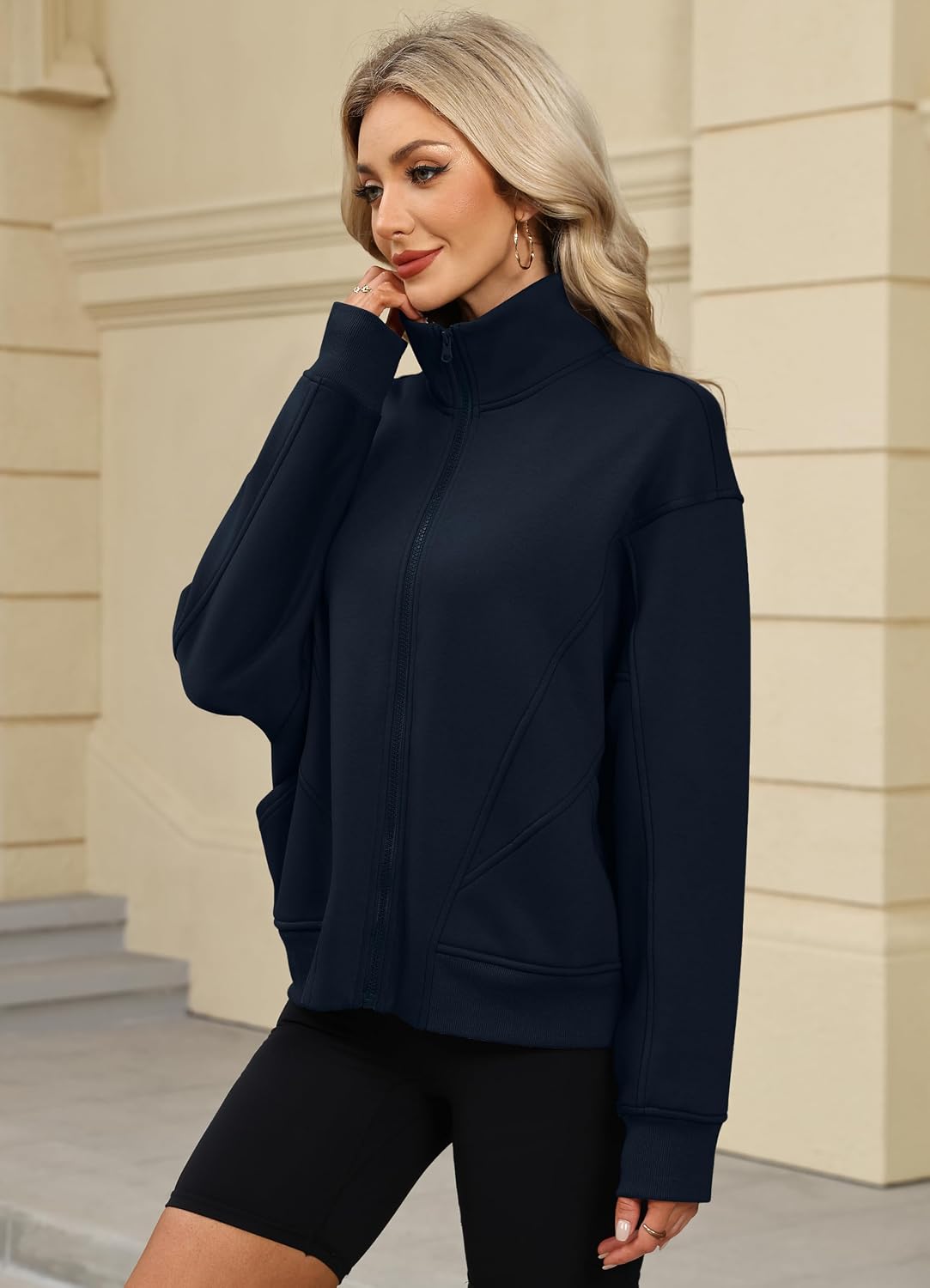 Women's Zip Up Sweatshirts 2026 Y2k Oversized Fleece Collar Jacket