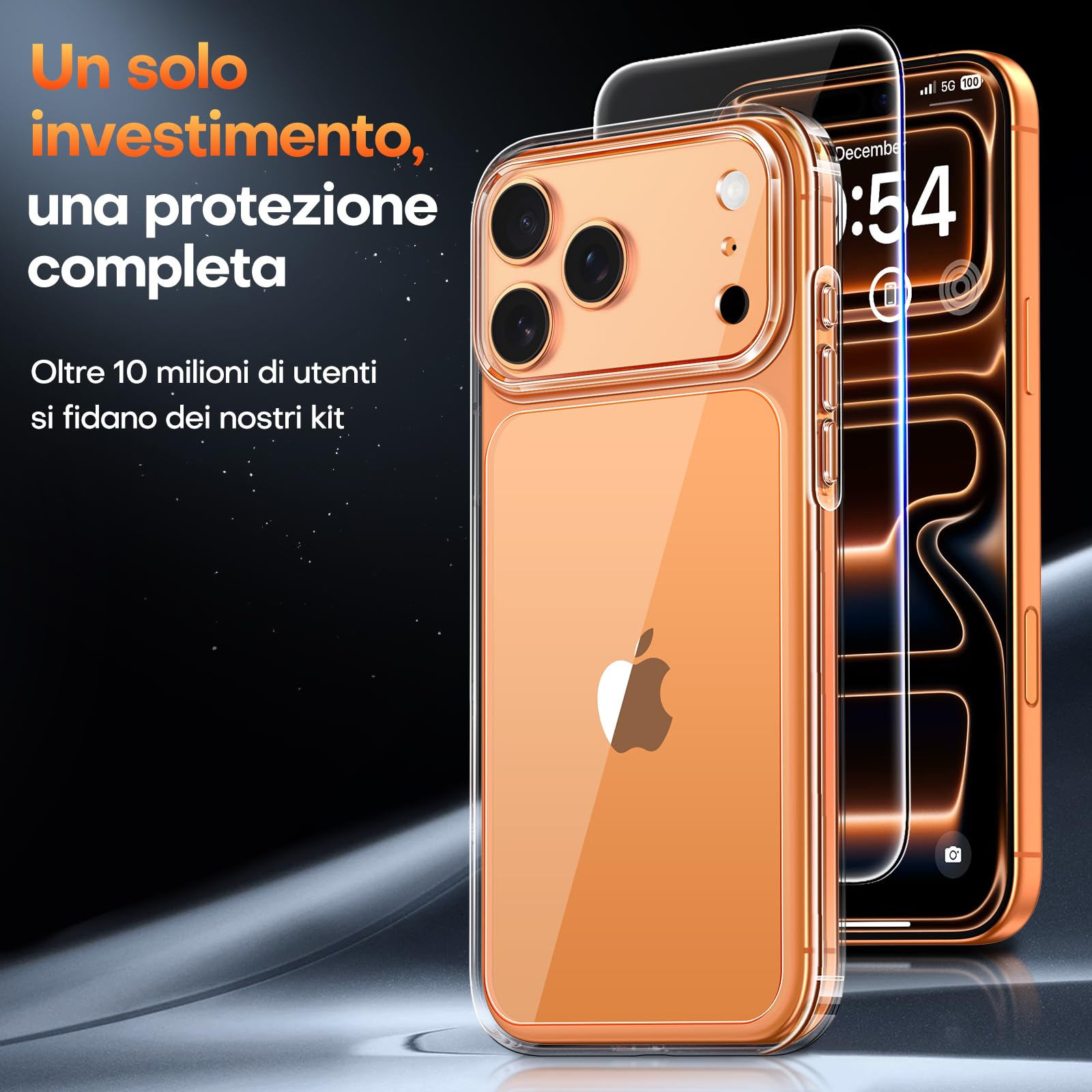 TAURI Cover per iPhone 17 Pro con Pellicola in Vetro Temperato,Protezione Completa della Fotocamera,Custodia per Sottile Antishock, Anticaduta - Trasparente