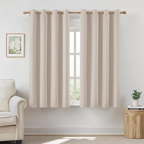 Miniatura 1 de HOMEIDEAS Cortinas opacas 100% de lino beige claro para dormitorio, cortinas de 52 x 63 pulgadas de largo, 2 paneles para sala de estar, lino