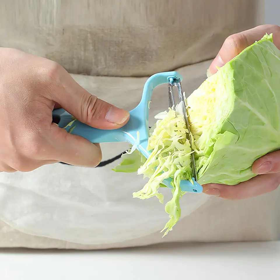 Triturador manual de repolho para uso na cozinha, ralador portátil para salada de salada, ferramenta de corte de vegetais fácil de armazenar, 1 peça (azul)