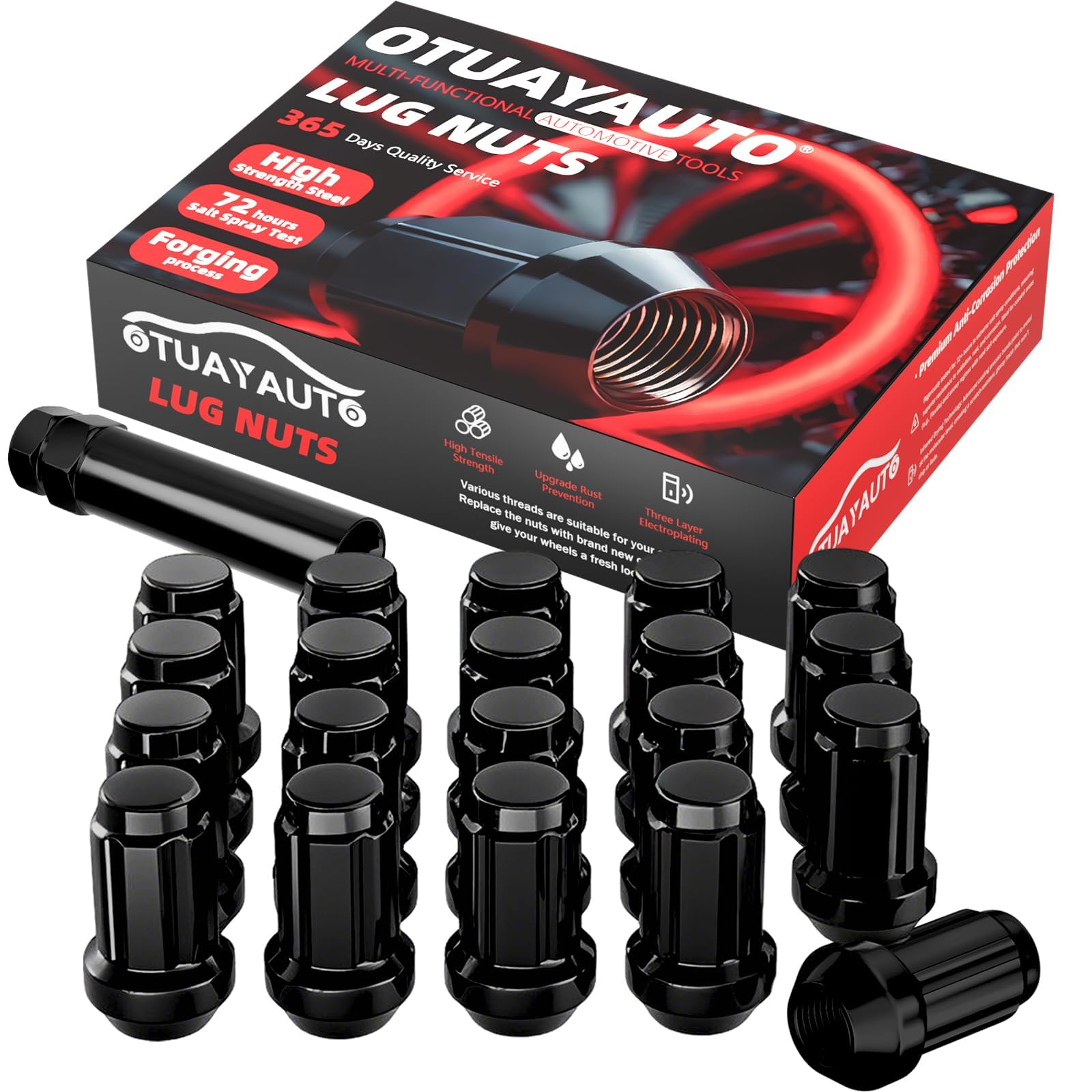 OTUAYAUTO Dadi M12 x 1,5 – 20 dadi scanalati neri 12 mm x 1,5 con chiave a bussola, dadi ruota 12 x 1,5, sede conica, esagonale da 17 mm, ricambio per ruote Chevy Ford Honda Acura Aftermarket