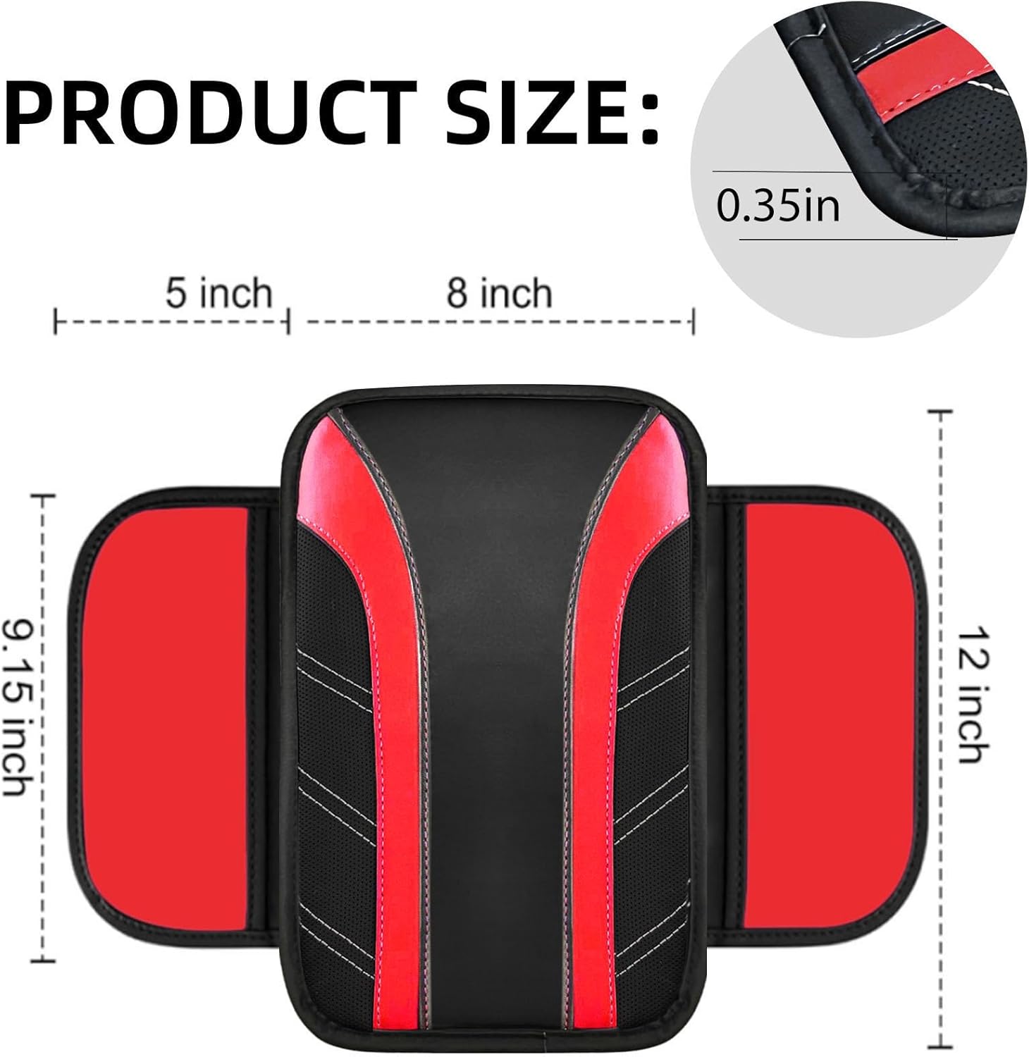 NBTEPEM 6 Pcs Red Car Accessories Set, Sport Leather Steering Wheel Cover 14.5-15inch Universal, Microfiber Leather Car Center Console Cover, Seat Belt Cushion, Cup Holder Coaster (Black-Red) - Image 5