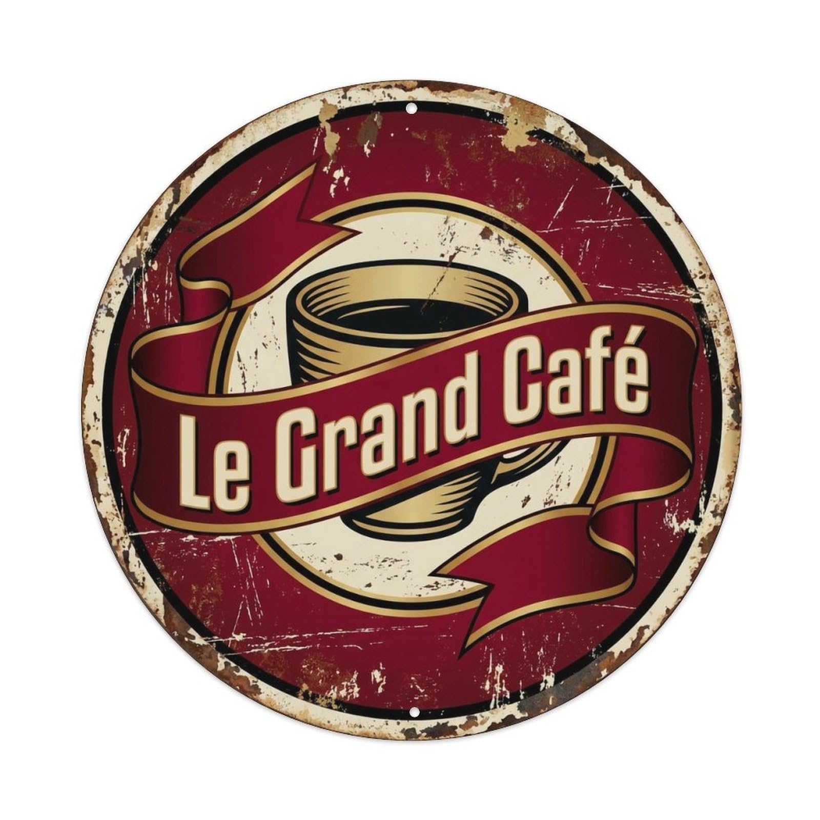 Ribbon Banner Tavern Cafe 1 Metal Tin Sign Plaque Wall Decor for Cafe, Club, Garden Round Metal Poster 8x8Inch