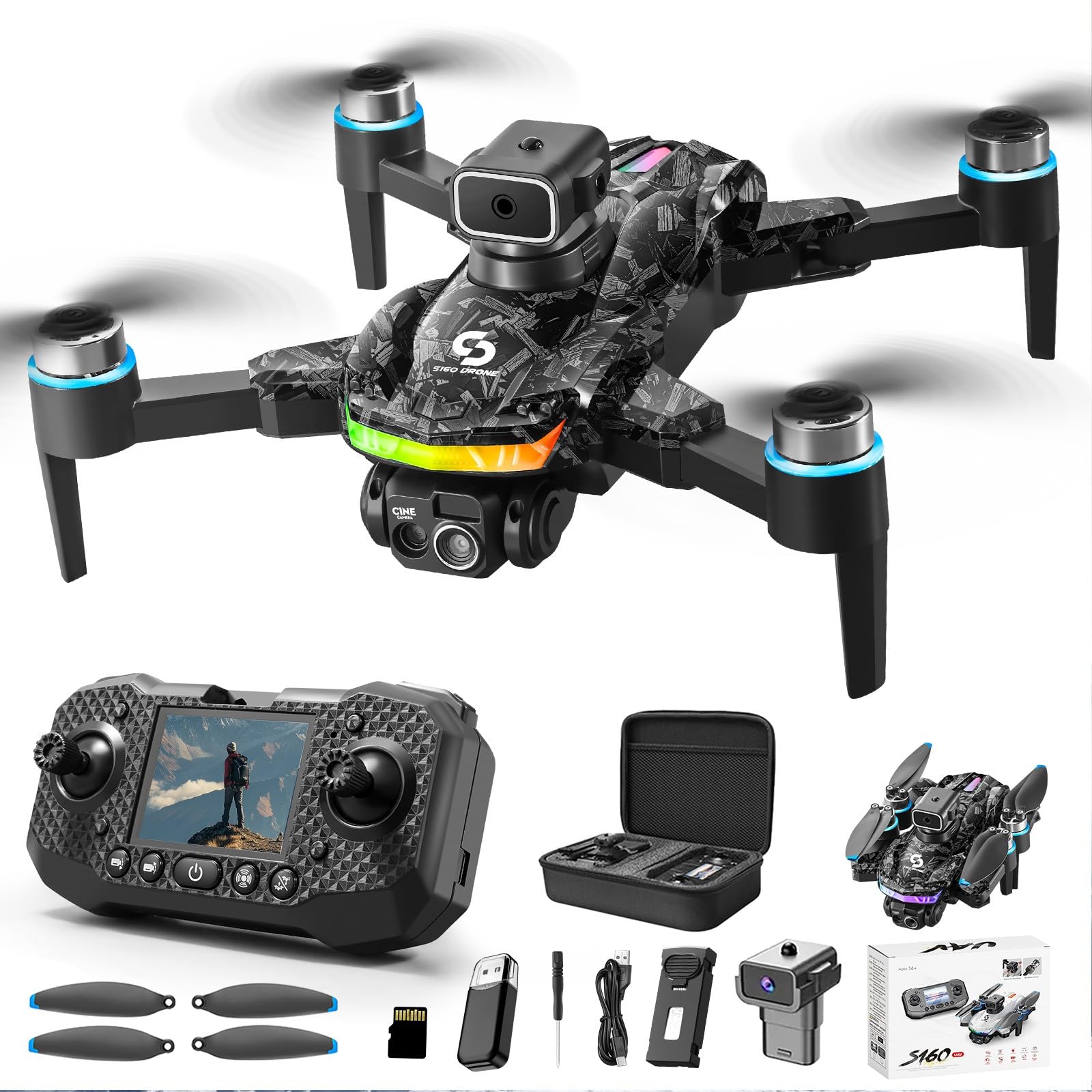 Drones with Camera for Adults 4K - 360° Rolling Air Pressure Poisioning Hover, Gesture Induction, One Click Take Off/Landing, Folding Fuselage, Altitude Hold Headless Mode, for Boys Girls, Beginner