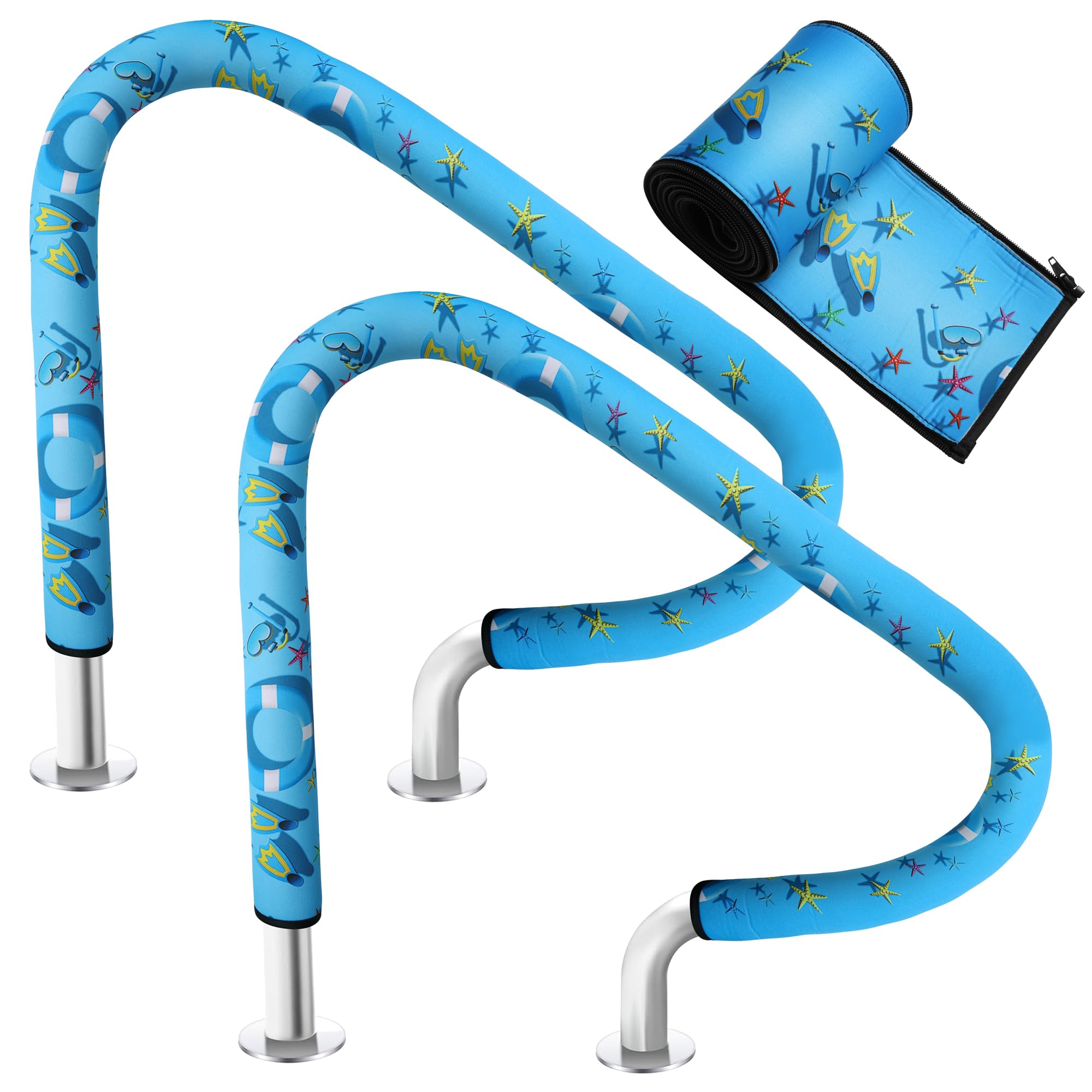 2PCS Pool Handrail Cover, 4 Ft Pool Hand Rail Sleeve for Swimming Pool Hand Rail Cover with Zipper, Non-Slip Rail Grip Handles Sleeve