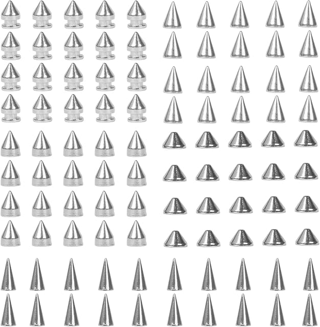 Gtwinsone 100 Sets Jacket Cone Spikes Rivets Studs 5 Style Metal Studs Punk Rivet with Screw Studs for Clothing Tree Spikes Leather Shoes DIY Craft Belt Bag Bracelet Necklace Decoration Silver