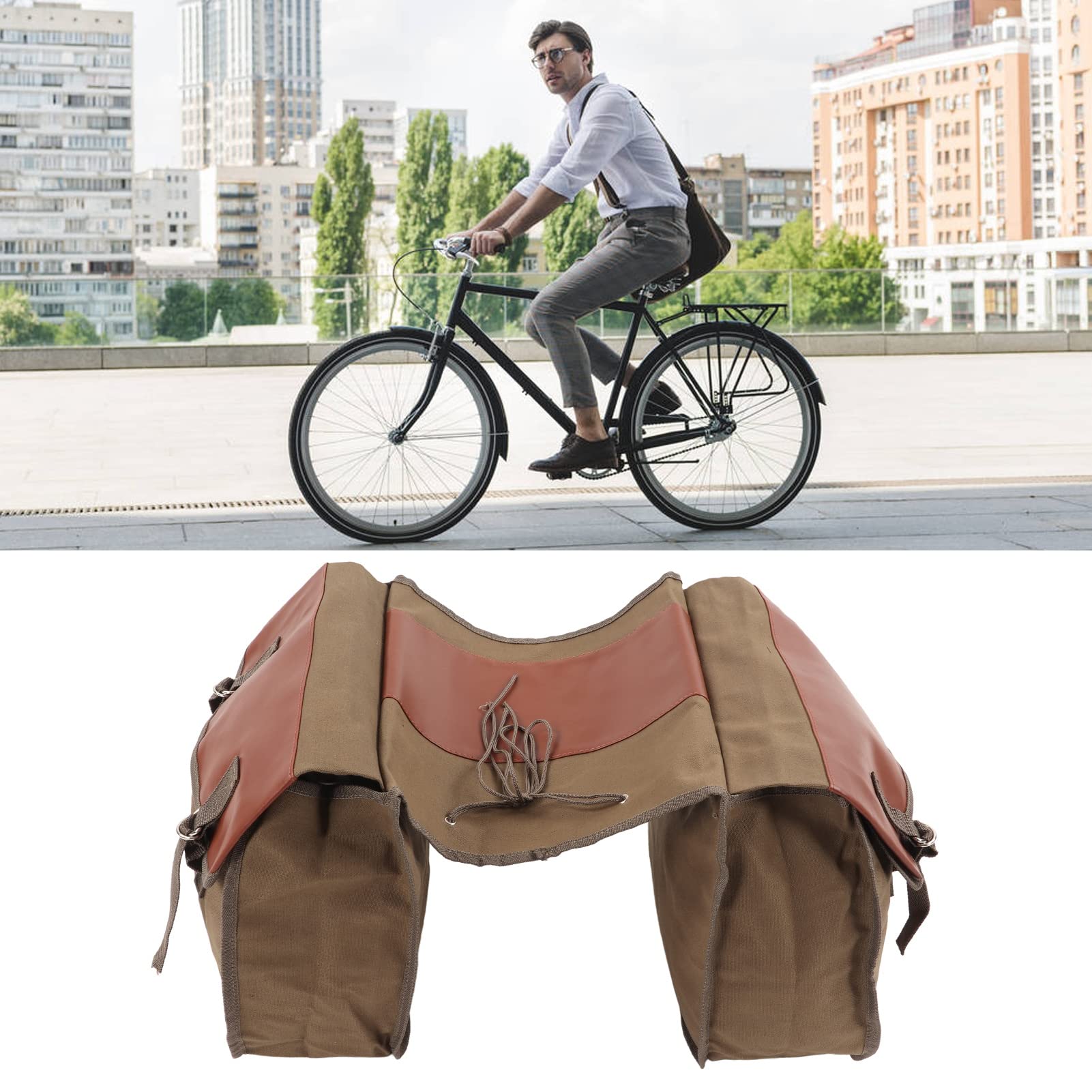 POENVFPO Borsa per Biciclette, Tela e Cuoio in Pelle Borsa per Bici da Bicchetta Sacca per Carrier Bagforto per Bagnella