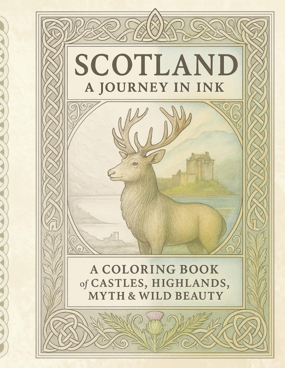 Scotland, A Journey in Ink: A Coloring Book of Castles, Highlands, Myth & Wild Beauty