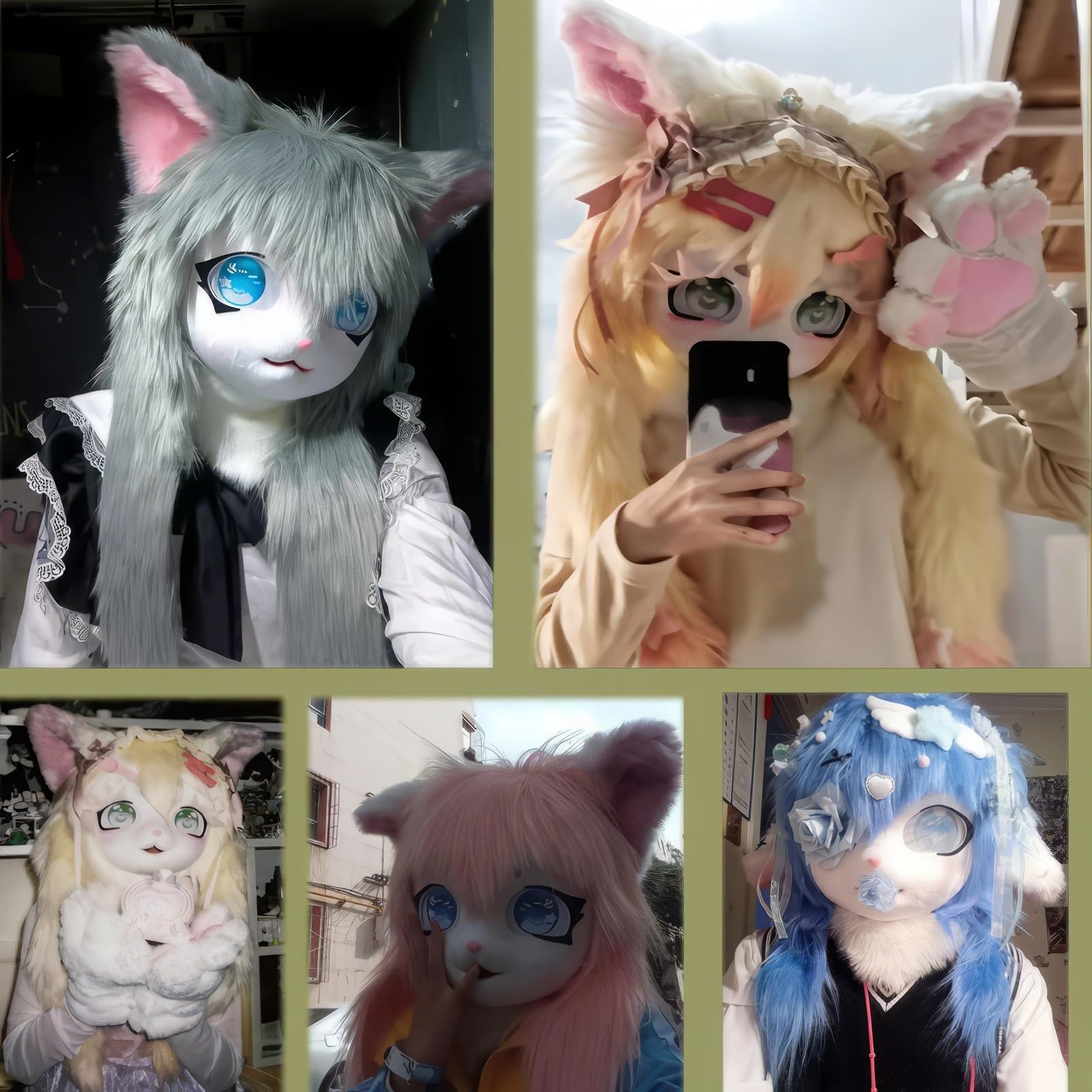 Kaptur w stylu anime, futrzana maska zwierzęca, przenośne przebranie na imprezę z kapturem, kostium cosplay nakrycie głowy z rękawiczkami z kociej łapy, opaski i spinki do włosów