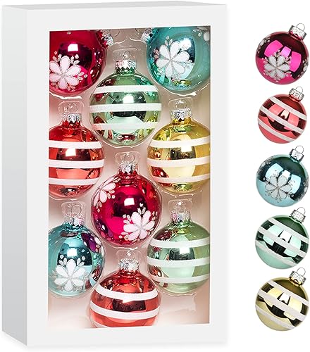 Amooca Bolas de cristal coloridas de Navidad, decoración para festivales, fiestas, decoración del hogar, vacaciones, árbol de Navidad, juego de 9