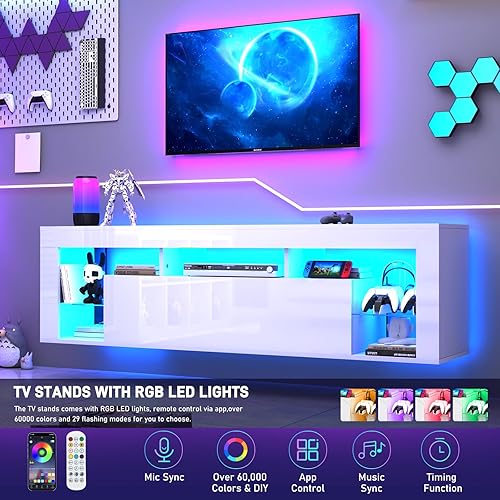 Miniatura 5 de Soporte flotante de TV LED de alto brillo de 63 pulgadas para televisores de 75 pulgadas, centro de entretenimiento montado en la pared, consola