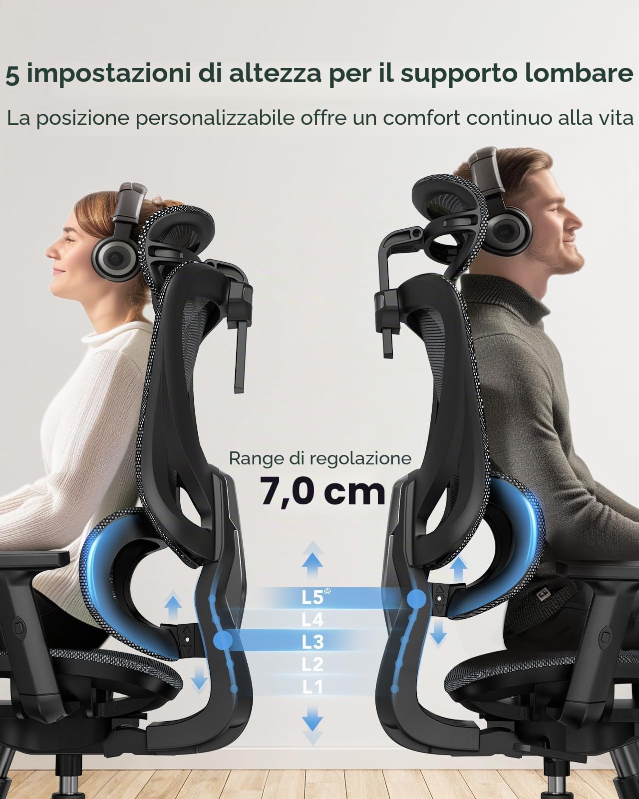 Sedia ergonomica da ufficio in rete HUANUO, sedia da scrivania con schienale alto e supporto lombare regolabile, braccioli, meccanismo a dondolo, sedia da gaming in rete ergonomica e reclinabile