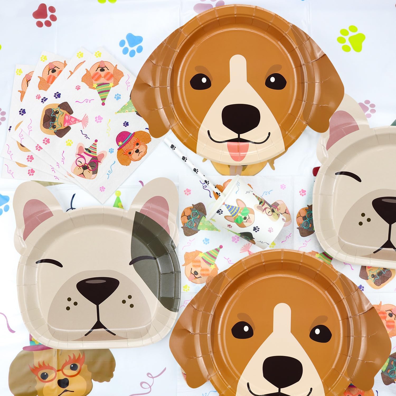 61 Pezzi Decorazioni Per Feste Di Cani - Inclusi Piatti, Tovaglioli, Tovaglia Per Bambini A Tema Cucciolo Di Cane, Servire 20