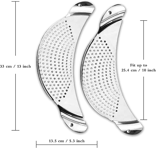 Miniatura 7 de Colador de acero inoxidable, 2 unidades, colador de pasta, colador de alimentos de metal para fideos, frutas, verduras, adecuado para macetas o