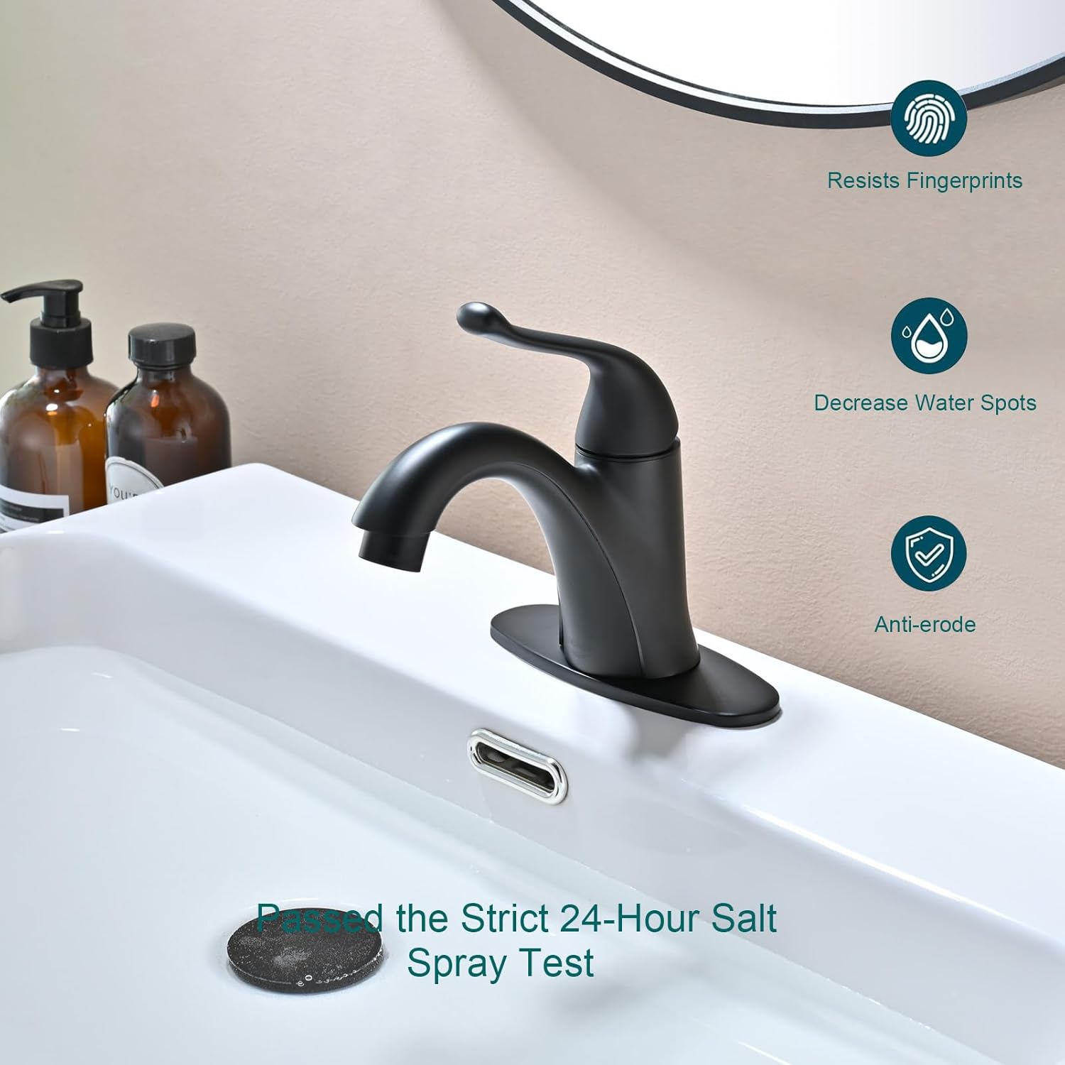 Black Single Hole Bathroom Faucet 1 Hole Single Handle Brass 3 Hole Bathroom Faucets for Sink RV Vanity Faucet with Pop-up Drain and Flexible Hoses, Made of Heavy-Duty Thickened Brass and Metal - Image 2