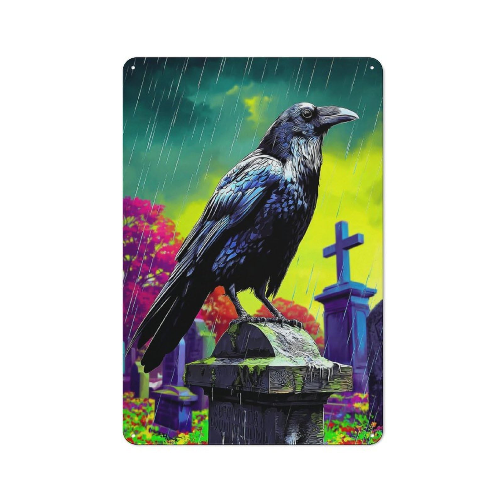 Junmoney Rainy Cemetery Raven-1 Clean Industrial Industrial Metal Sign 30X20cm, Studio Wall Art For Loft, Studio, Office Or Creative Room