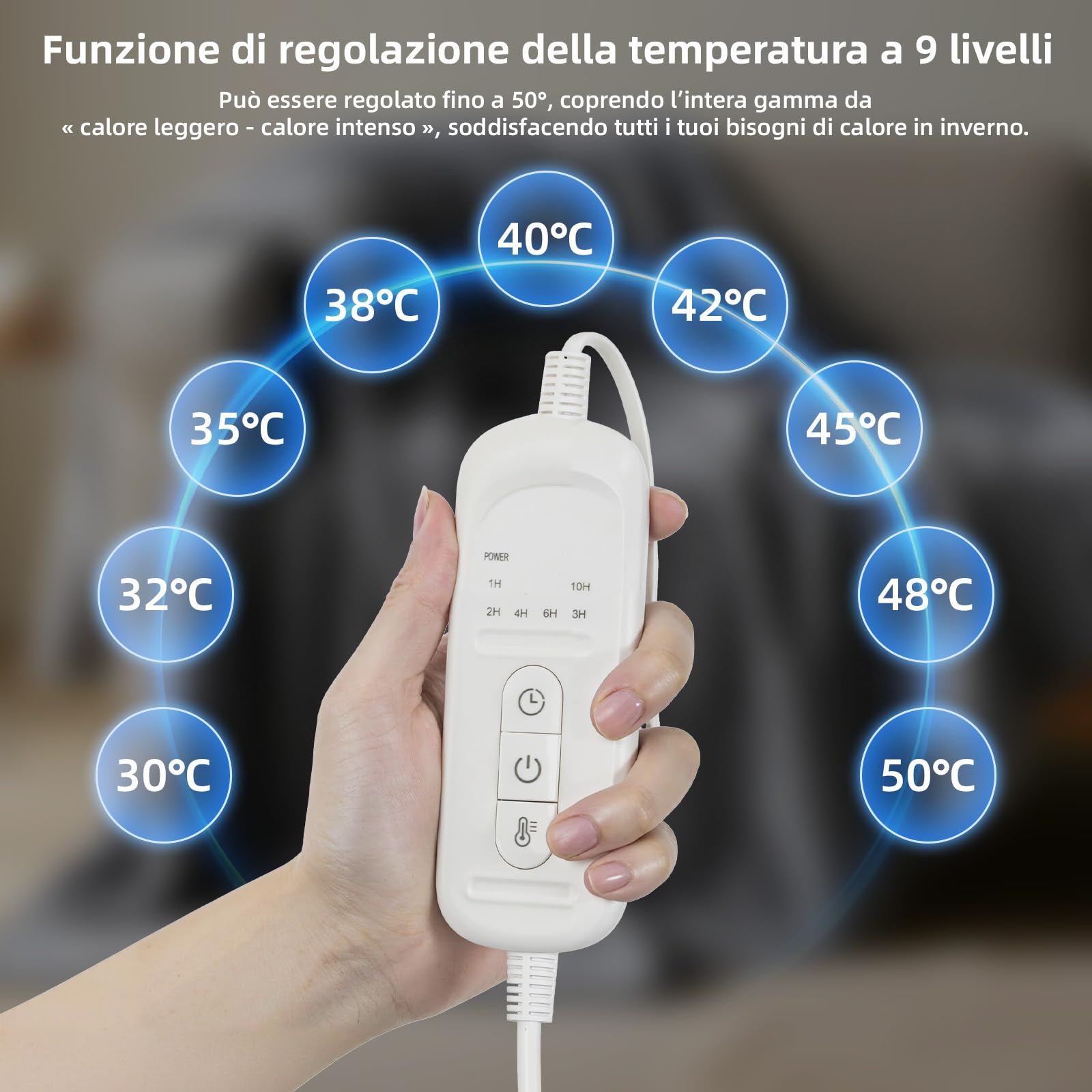 Coperta Elettrica Bifacciale in Flanella Adatta per 1-2 persone, 160 x 130 cm, con Timer da 1 a 10 Ore, 9 Impostazioni di Temperatura, Riscaldamento Rapido e Protezione dal Surriscaldamento.