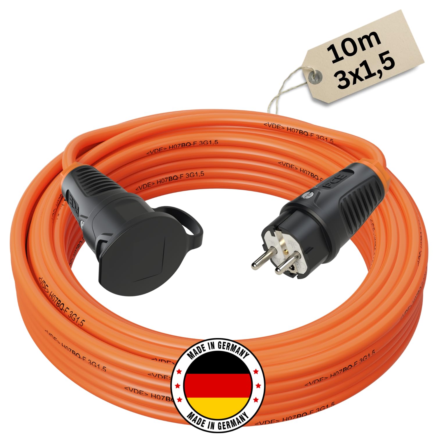 maxgo verlängerungskabel 10 meter IP54 außen verlängerung 10m stromkabel außenbereich kabel strom verlaengerungskabel gummikabel H07BQ-F 3x1,5 schuko outdoor extension cord