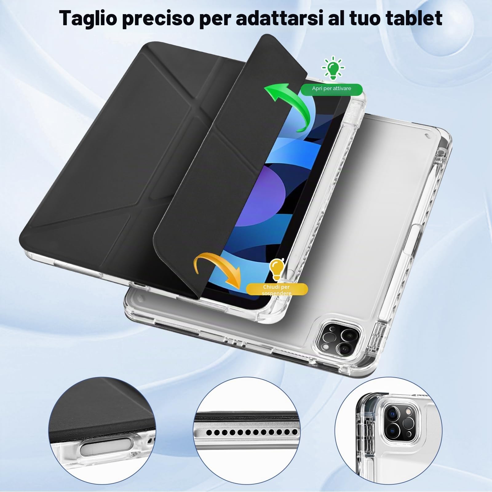 MuyDoux Custodia Origami Per IPad Pro 11” (2018-2022) – 5 Angoli, Cover Trasparente, Porta Penna, Sveglia Automatica - 4