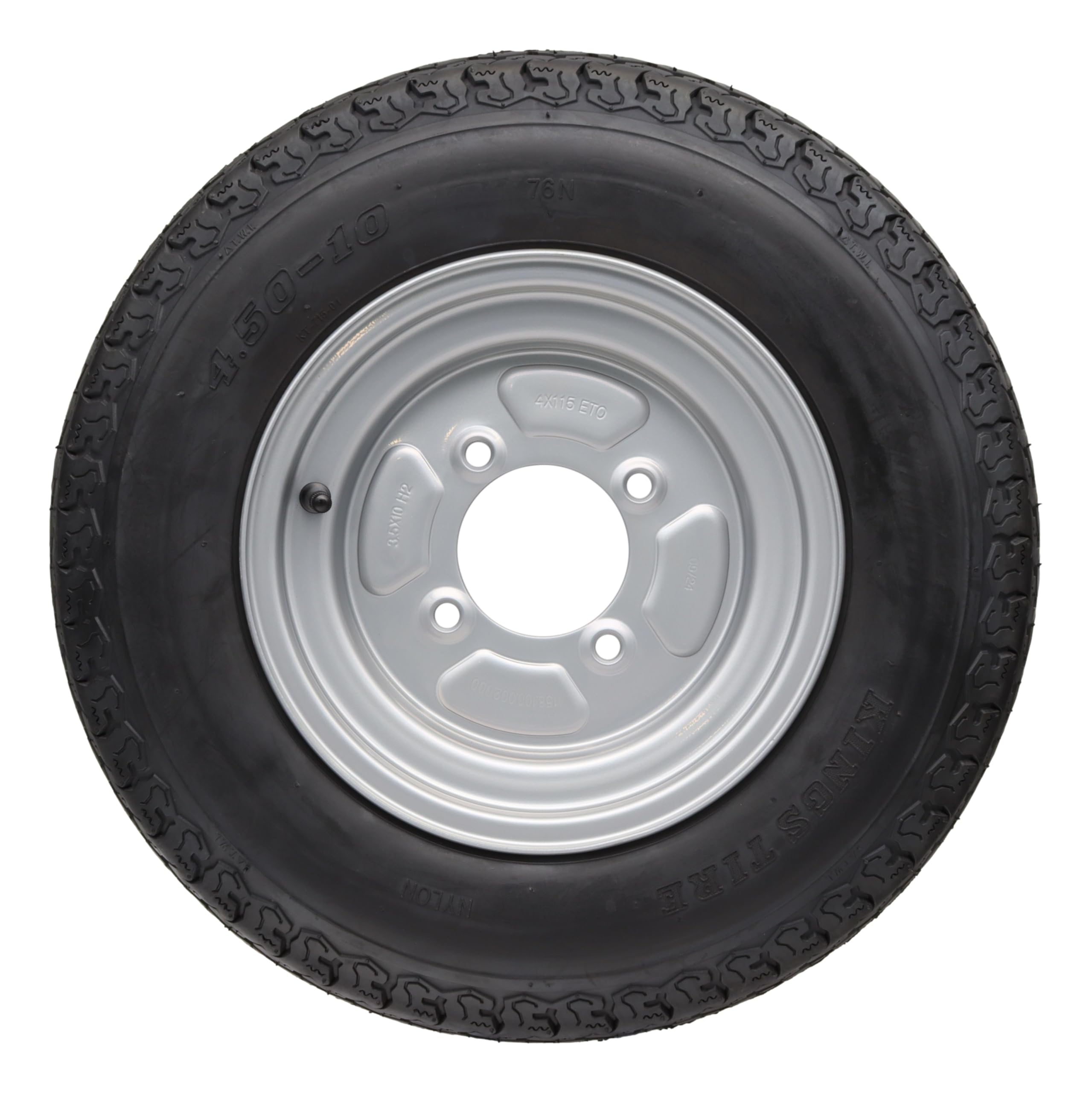Ruota completa rimorchio 4.50 10 400 kg foro centrale 85 mm cerchio 4x115 pneumatico cerchio francese foro 3.50B x 10 H2 ET 0 (1)