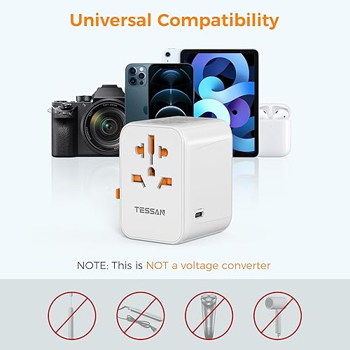 Miniatura 6 de Adaptador de enchufe de viaje universal de 30 W, adaptador de enchufe TESSAN International con 1 USB C y 4 puertos USB A, toma de corriente para