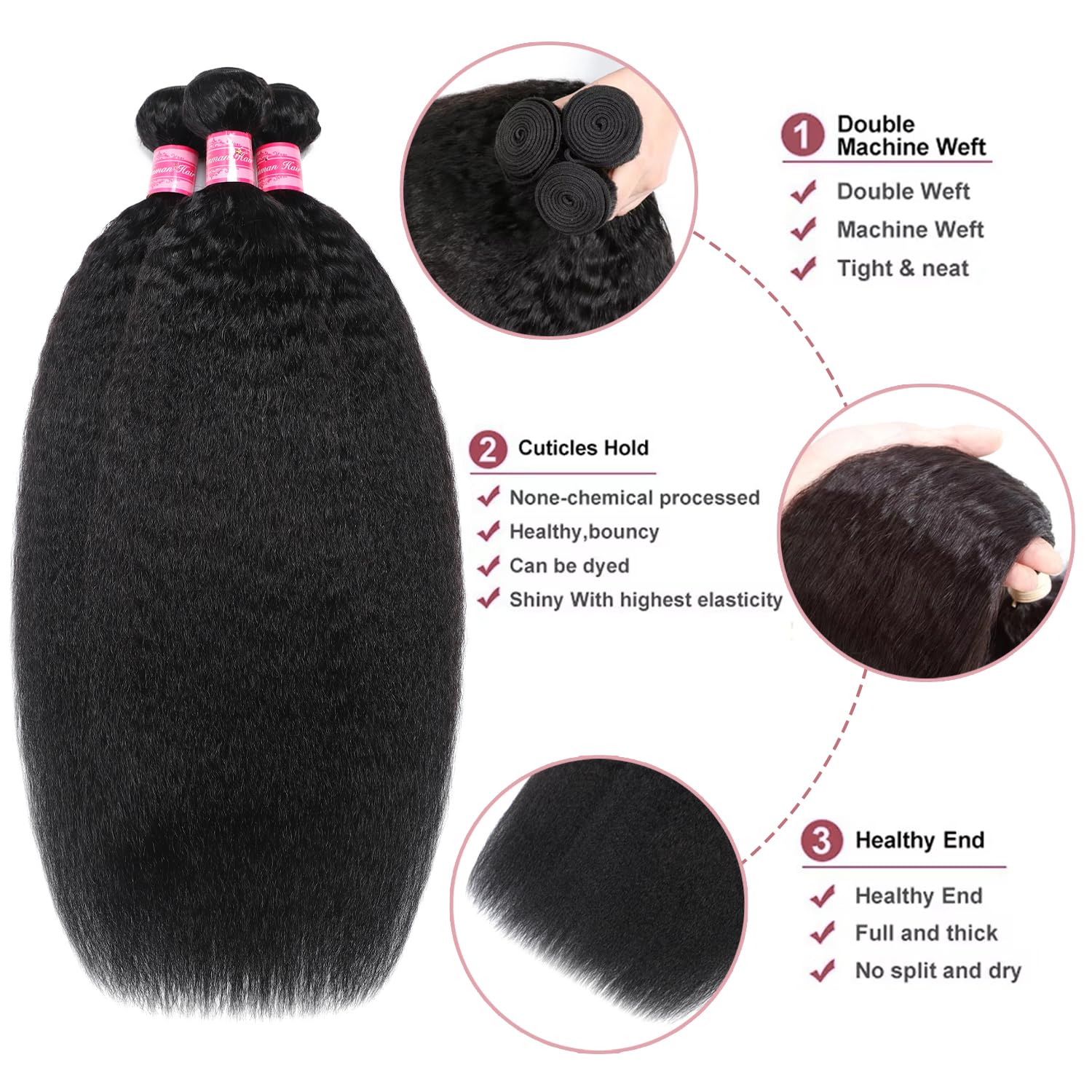 Human Hair Extensions 3 Bundles Kinky Straight 24 26 28 Inch 150g Brazilian Kinky Straight Hair 3 Bundle Deal | Her Hair Company main image 4