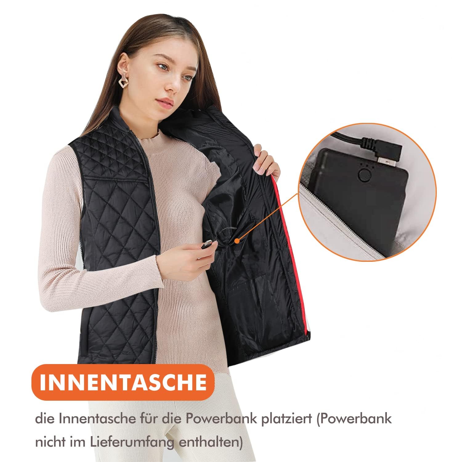 Chaleco Calefactable Hombre Mujer, USB Chaleco Chaquetas Calefactoras con Gran Zonas de Calefacción,3 Niveles de Calor (Pilas no incluidas) (FR/ES, Letras, XL, Regular, Regular, Negro)