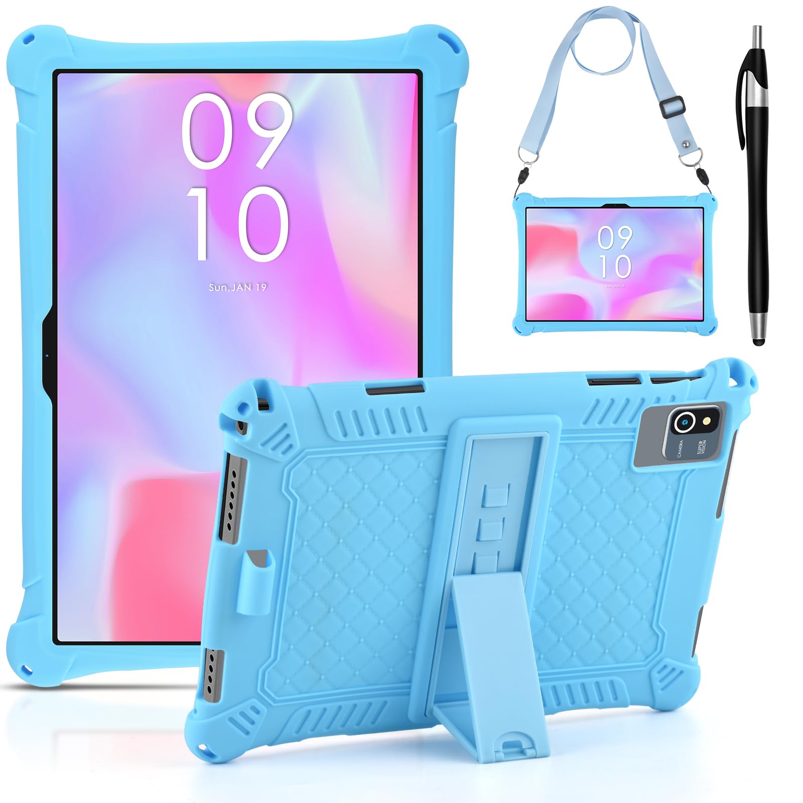 DETUOSI Okaysea 10.1 inch Silicone Tablet Case with Stylus Pen & Shoulder Strap, Moderness 10.1" Case, Soft Portable Protective Cover for QunyiCO 10.1