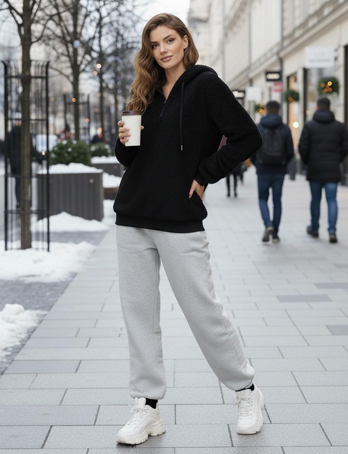 AURUZA Womens Fuzzy Hoodies Pullover Hoodie for Women Zip Oversized Plush Hoodie - Image 7