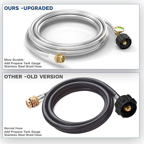 Miniatura 4 de NQN Manguera adaptador de propano trenzada de acero inoxidable de 12 pies con medidor, adaptador de manguera de tanque de propano convertidor de 1