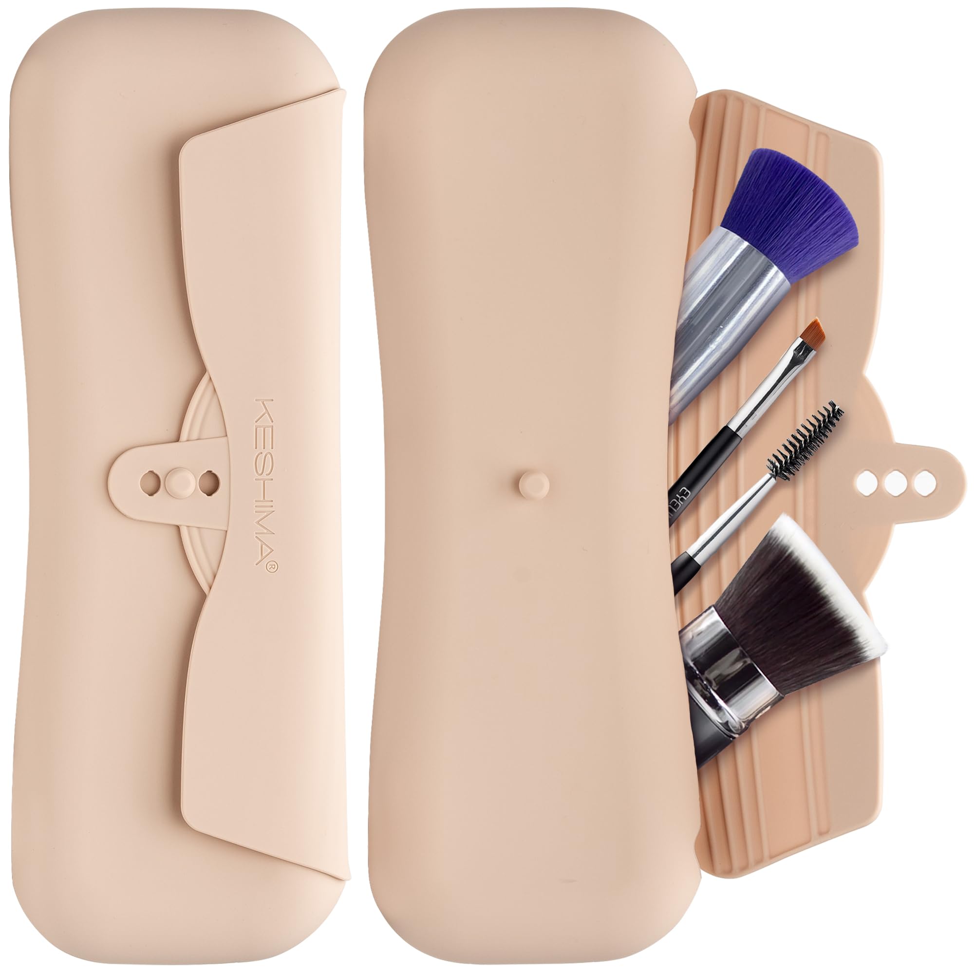 KESHIMA Makeup Brush Bag, Soft Stylish Silicone Makeup Brush Travel Case and Travel Make Up Brushes Holder for Beauty On-the-Go