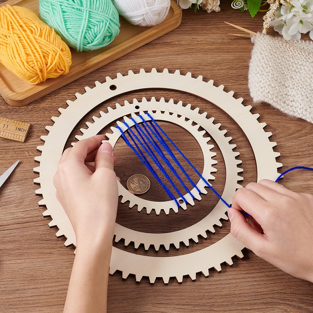 BENECREAT Kit Telaio per Tessitura In Legno di 3 misura, Telaio per Tessitura Fai-Da-Te A Forma di Ingranaggio Rotondo Da 13/20/28 cm per Appendere Decorazioni Artigianali A Maglia,5mm di Spessore