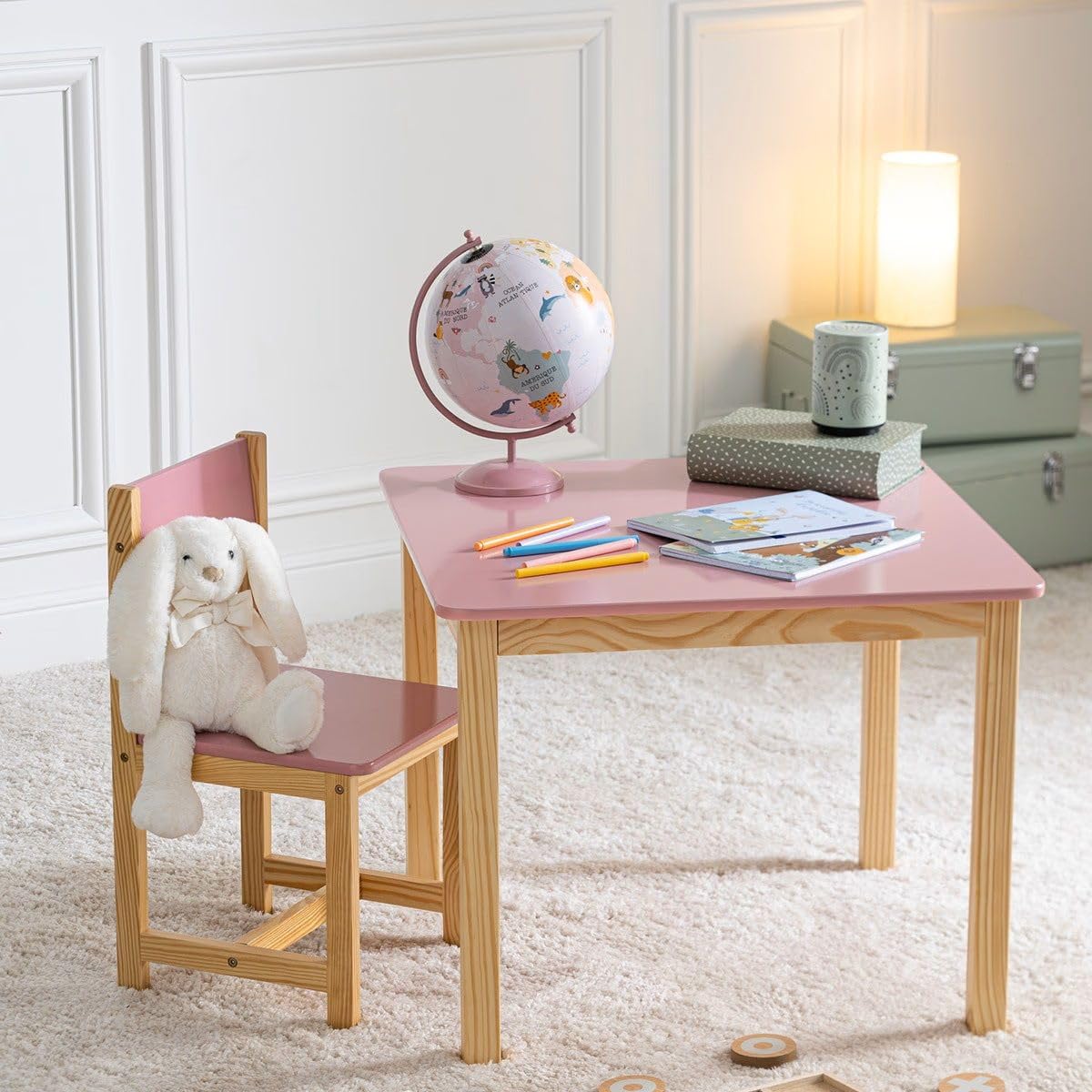 Table carrée pour Enfant en Bois Rose et Naturel H 54.5 cm - Atmosphera